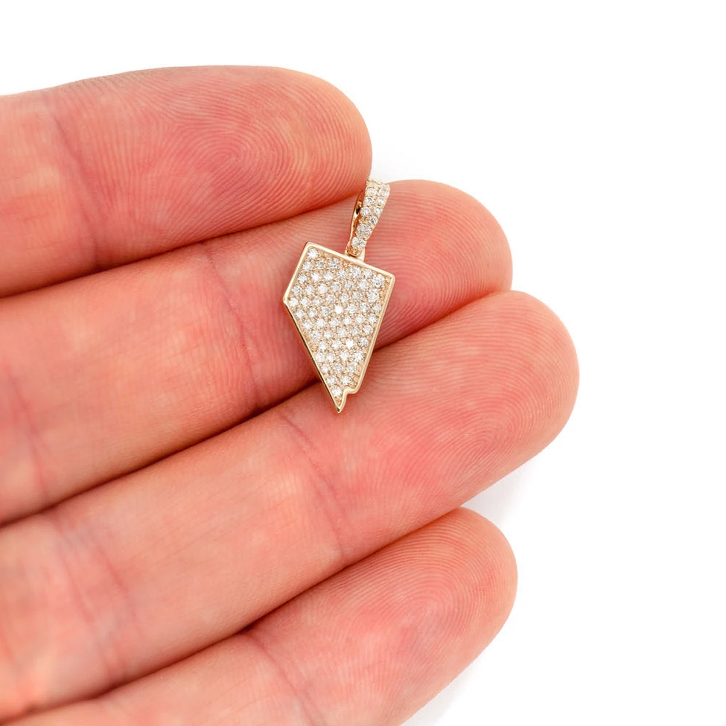 US State Diamond Pendant in 14K yellow gold, Nevada design, angled view