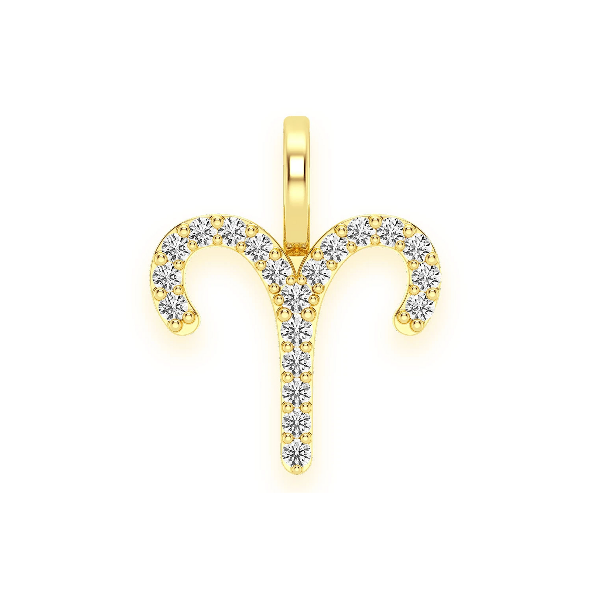 Astrology Zodiac Diamond Pendant in 14K yellow gold, Aries design, front view