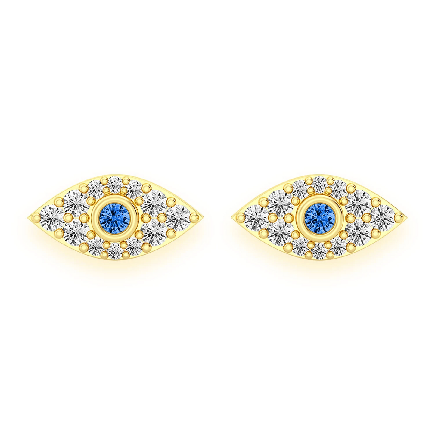 Evil Eye Diamond Studs in 14K yellow gold, front view