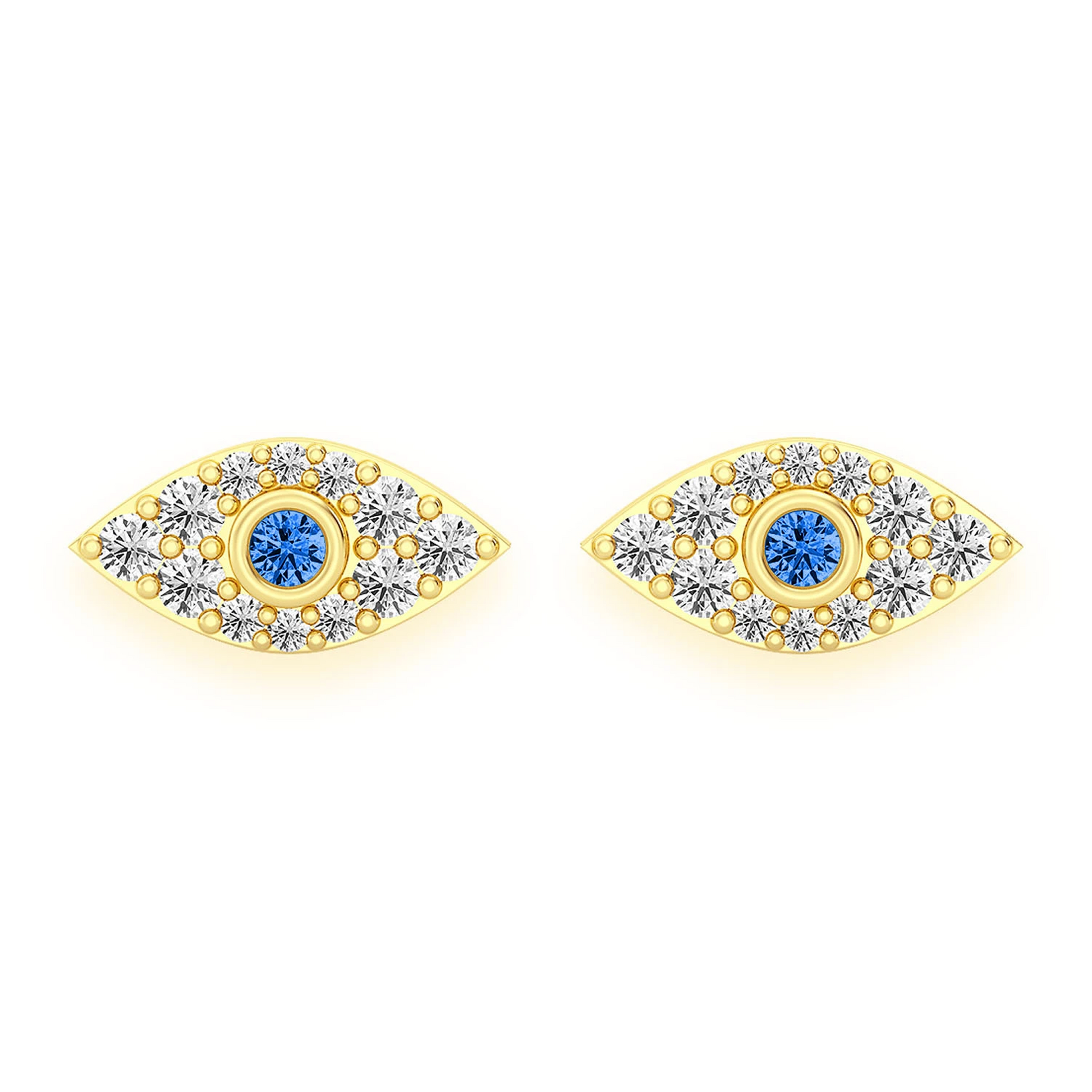 Evil Eye Diamond Studs in 14K yellow gold, front view