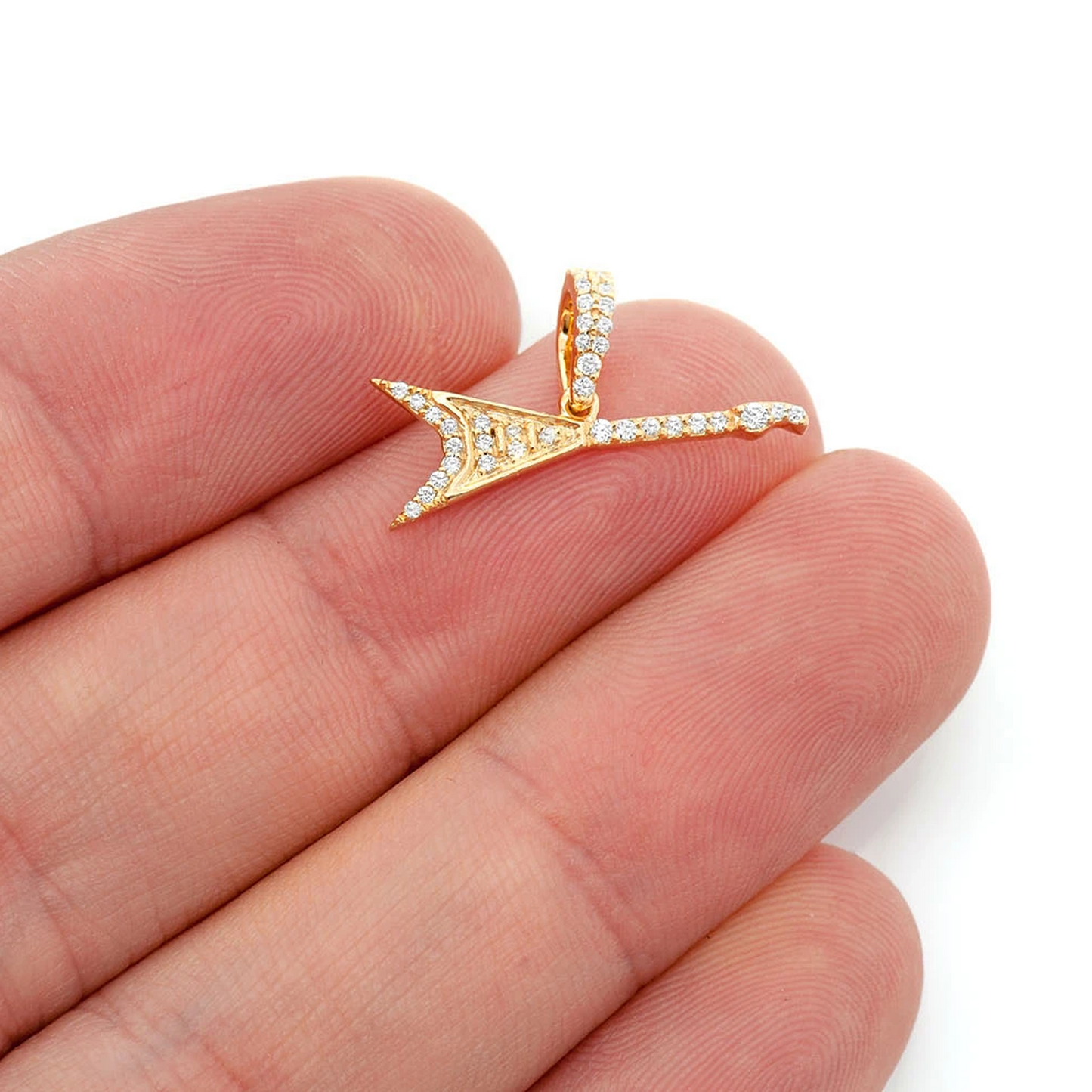 Flying V Diamond Pendant in 14K yellow gold, angled view