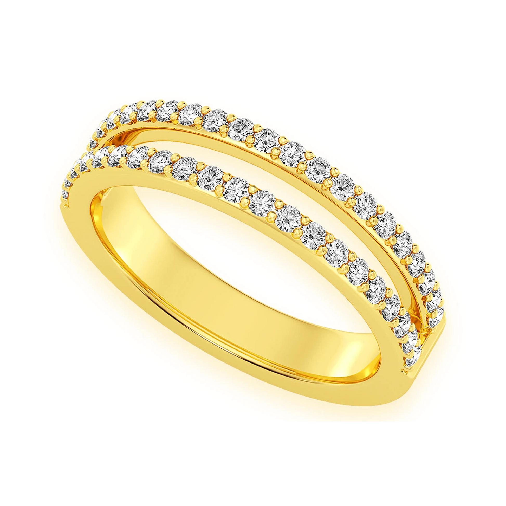 Double Row Band Ring in 14K yellow gold, angled view