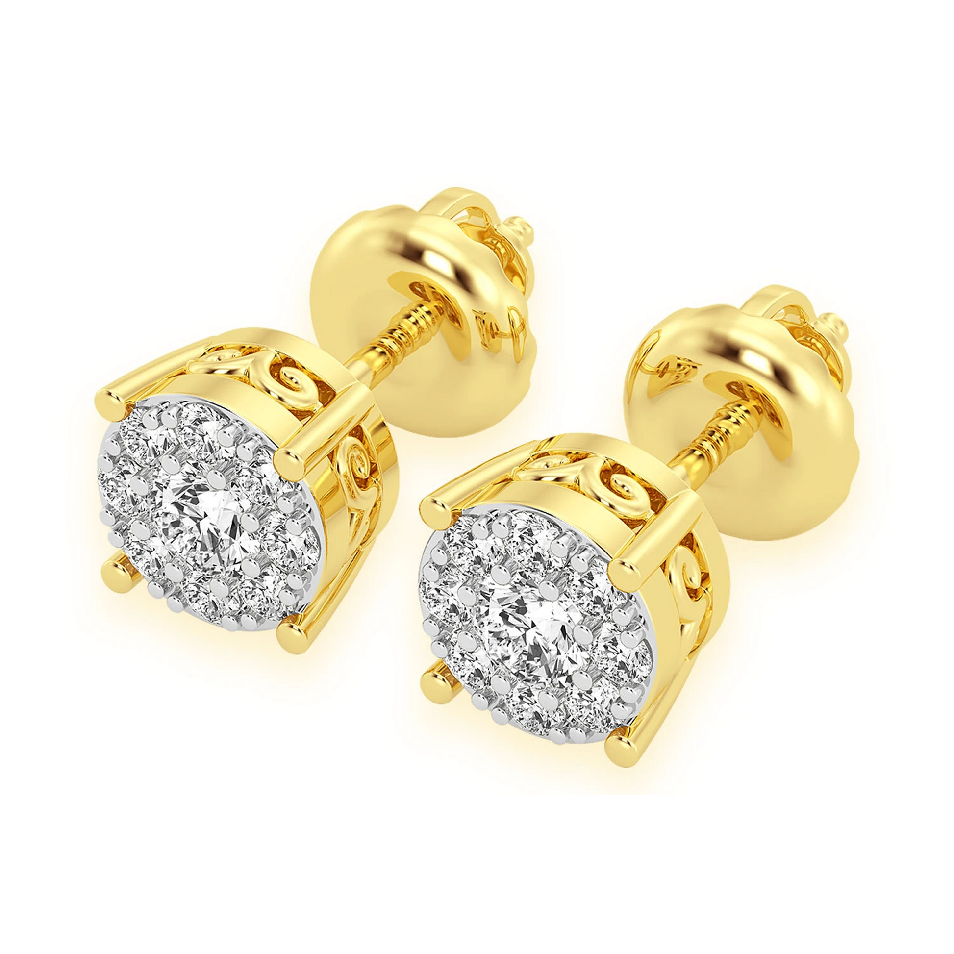 Mosaic Diamond Studs in 14K yellow gold, 0.25ctw, angled view