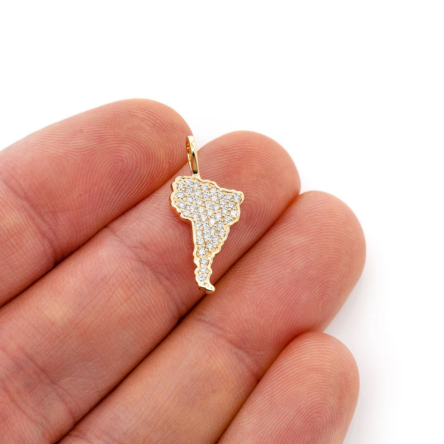 South America Diamond Pendant in 14K yellow gold, angled view
