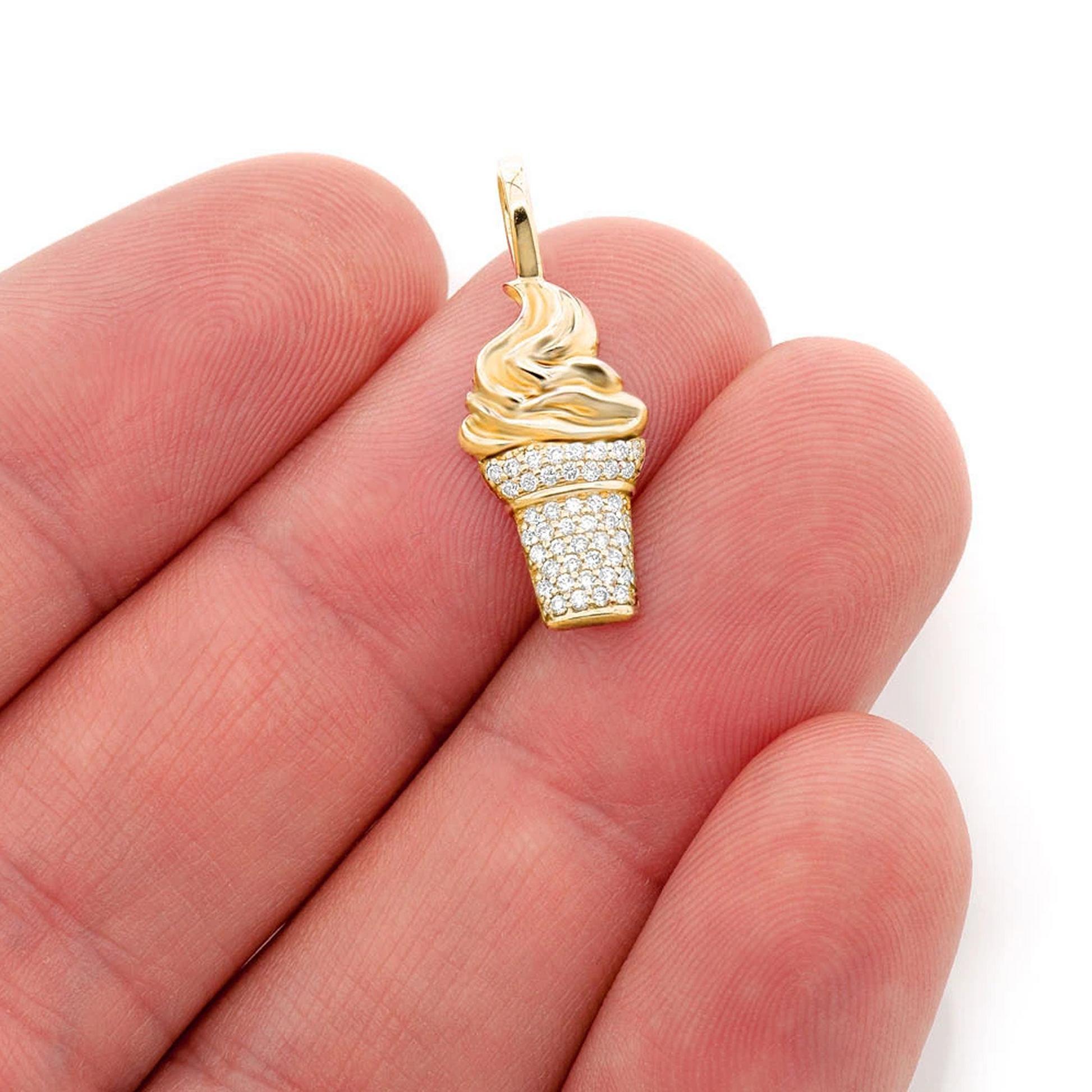 Ice Cream Diamond Pendant in 14K yellow gold, angled view