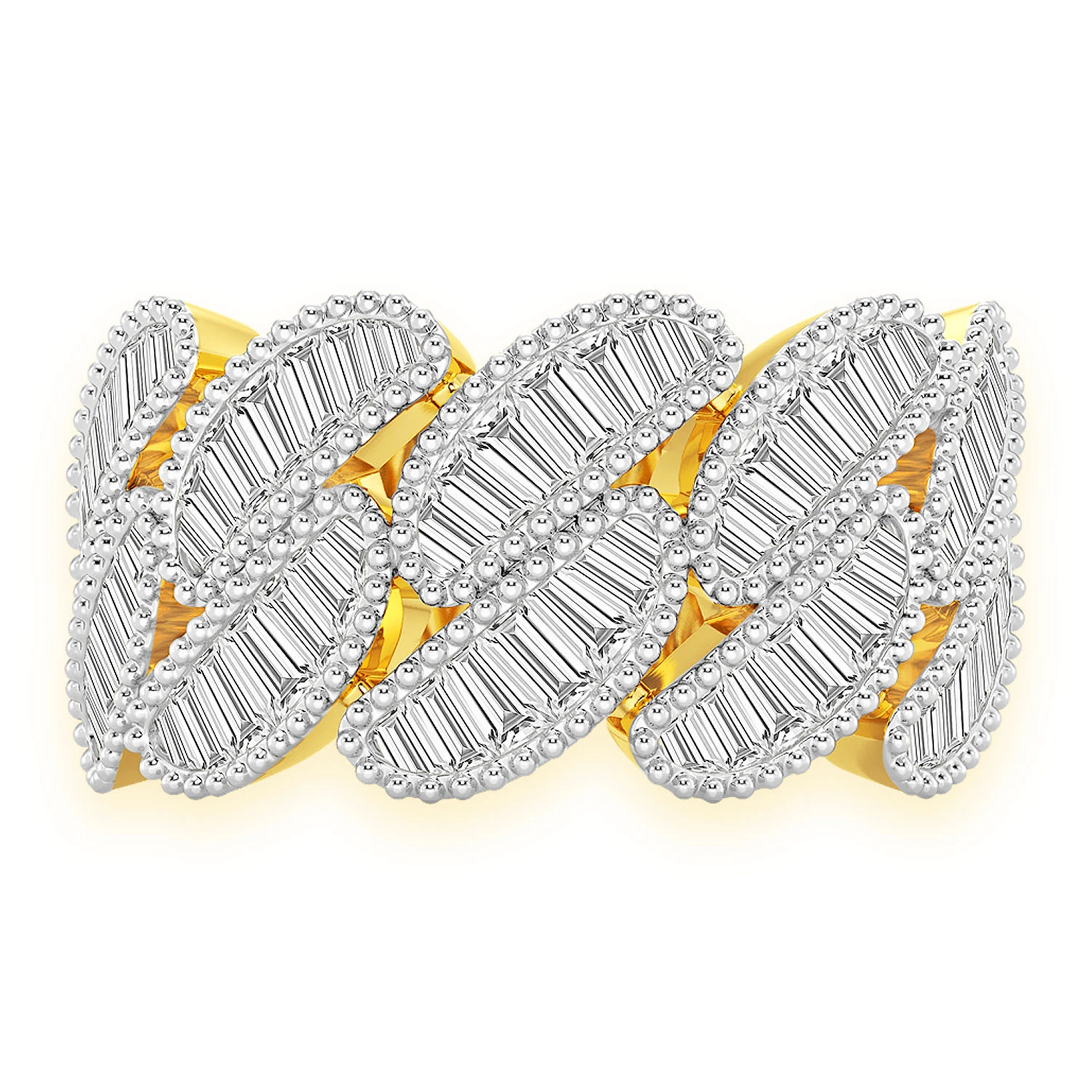 Miami Cuban Baguette Diamond Ring in 14K yellow gold, front view