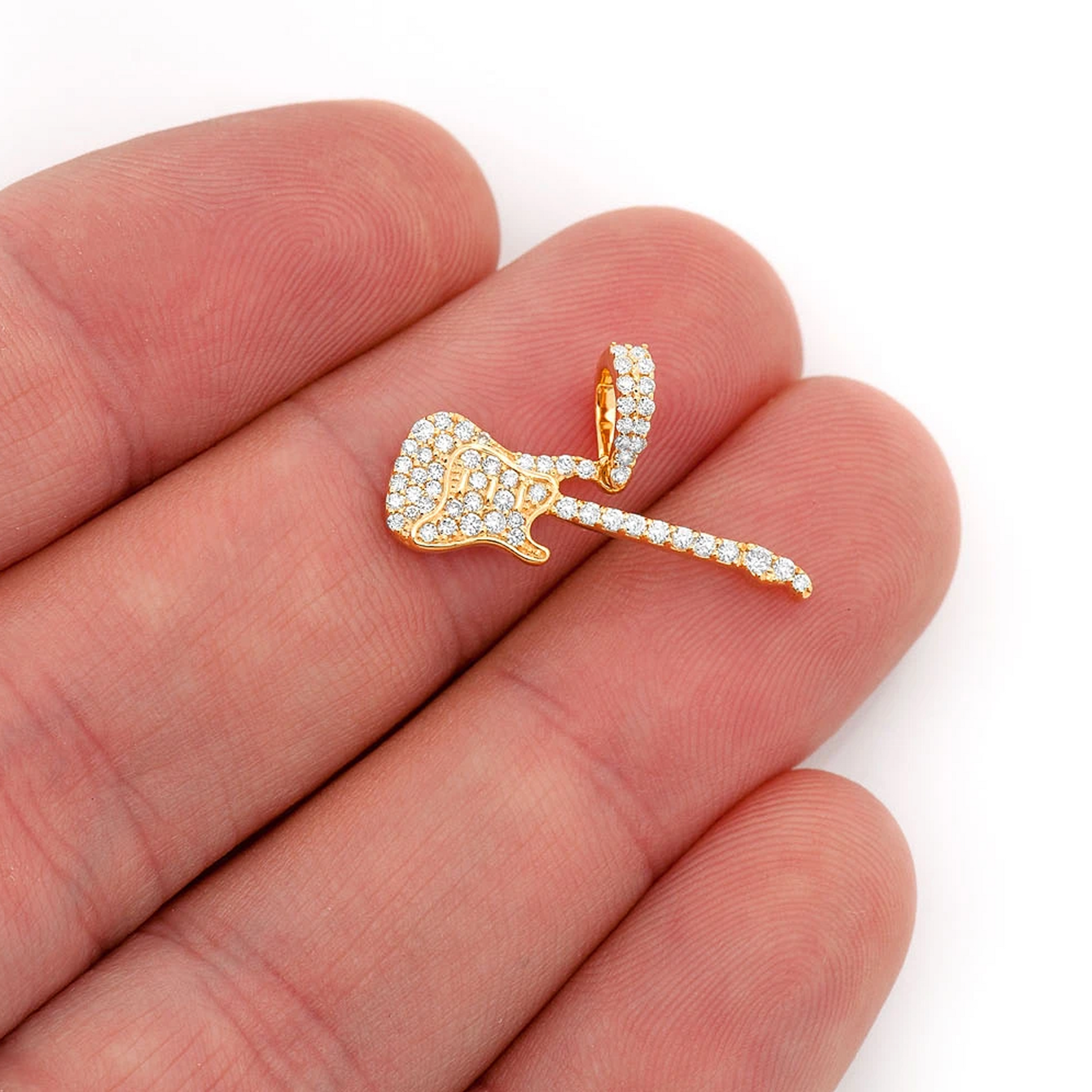 Electric Guitar Diamond Pendant in 14K yellow gold, angled view