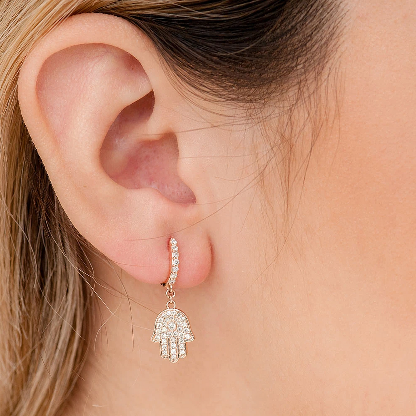 Hamsa Diamond Drops in 14K white gold, alternate view