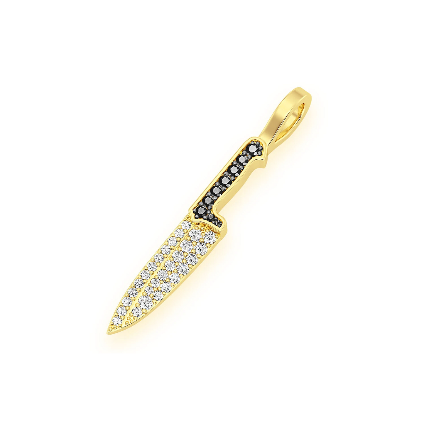 Chef Knife Diamond Pendant in 14K yellow gold, 0.25ctw, angled view