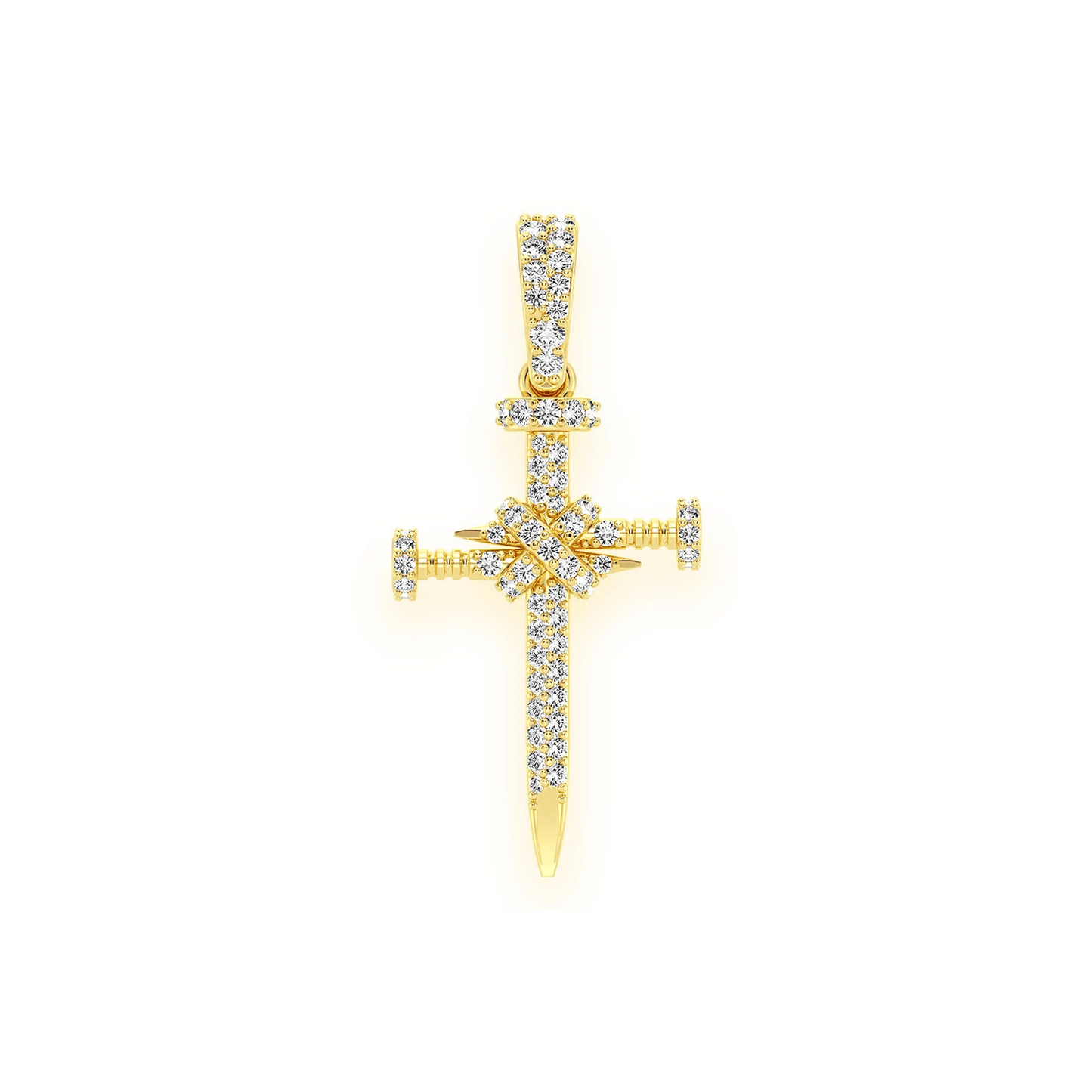 Nail Diamond Cross Pendant in 14K yellow gold, front view
