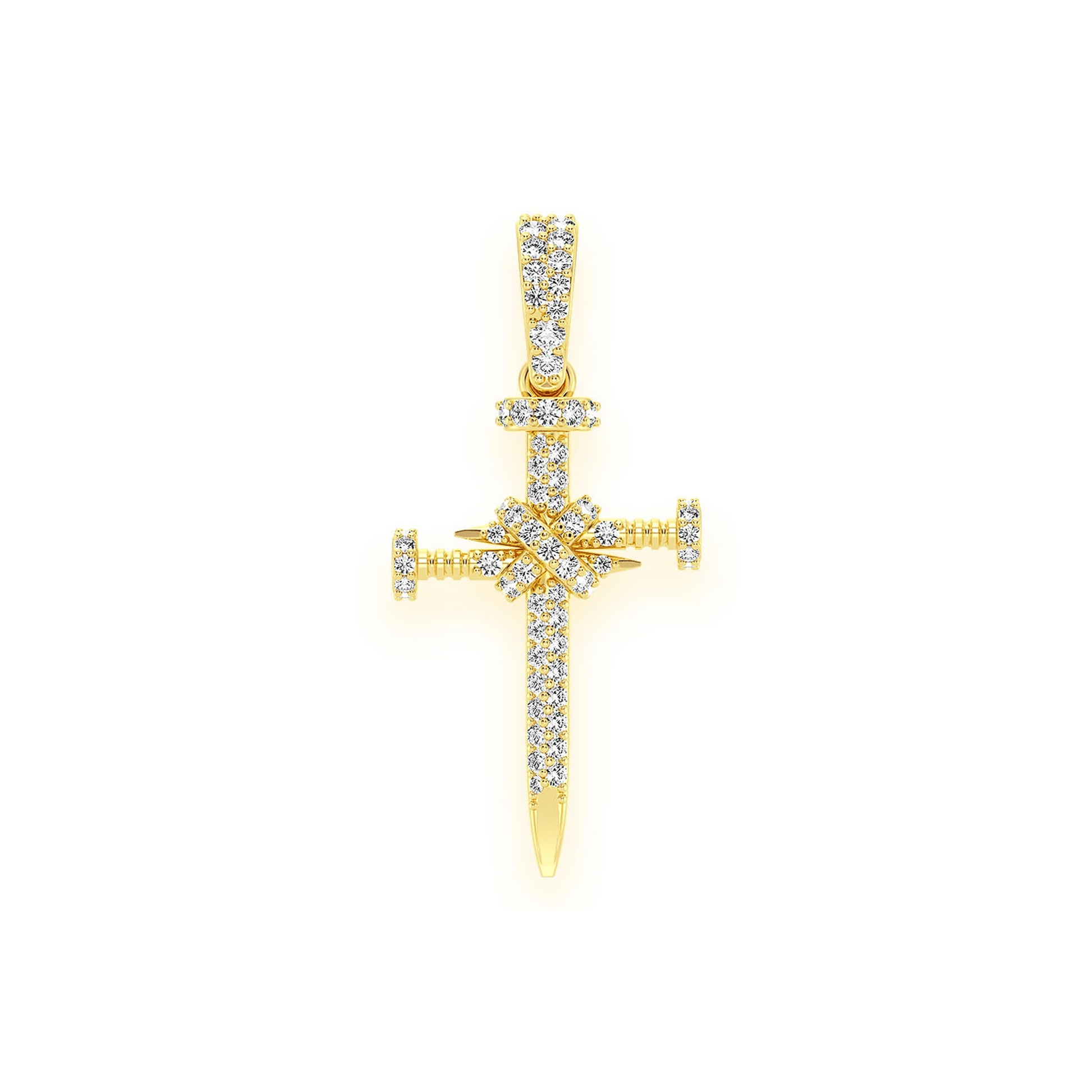 Nail Diamond Cross Pendant in 14K yellow gold, front view