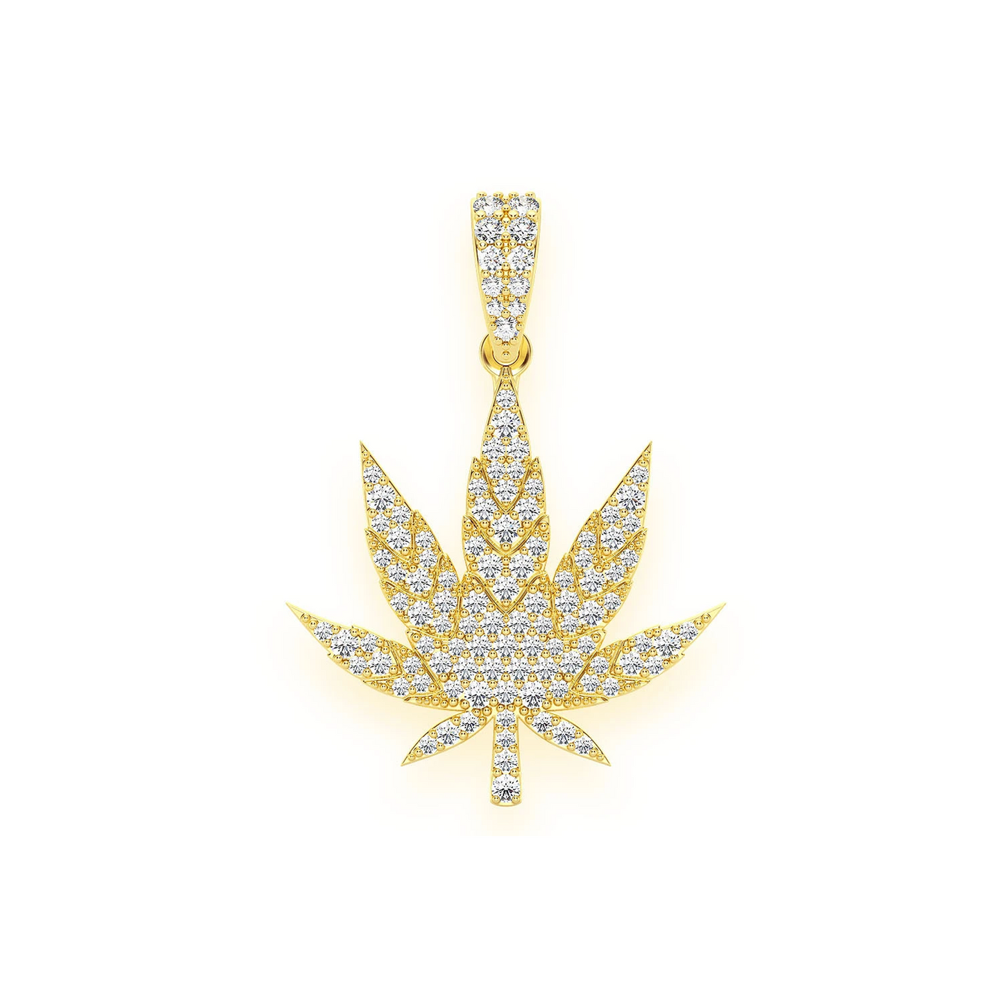 Cannabis Leaf Diamond Pendant in 14K yellow gold, Statement | 1.60ctw, front view