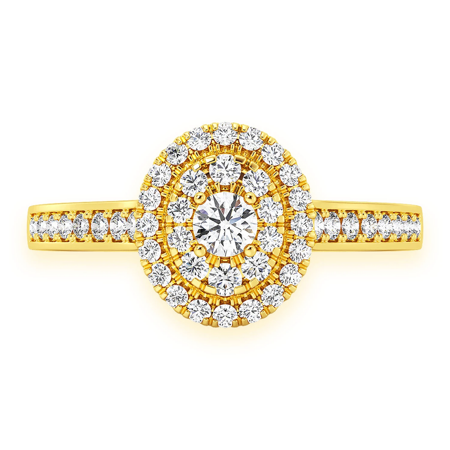 Layered Oval Diamond Engagement Ring in 14K yellow gold, front view