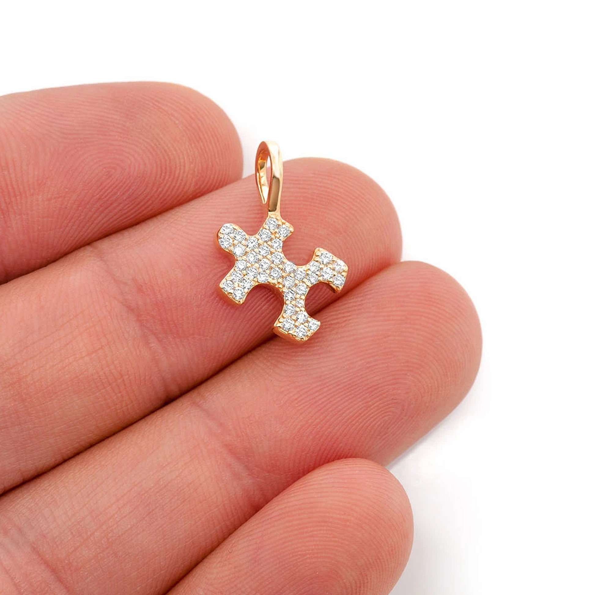Puzzle Diamond Pendant in 14K yellow gold, angled view