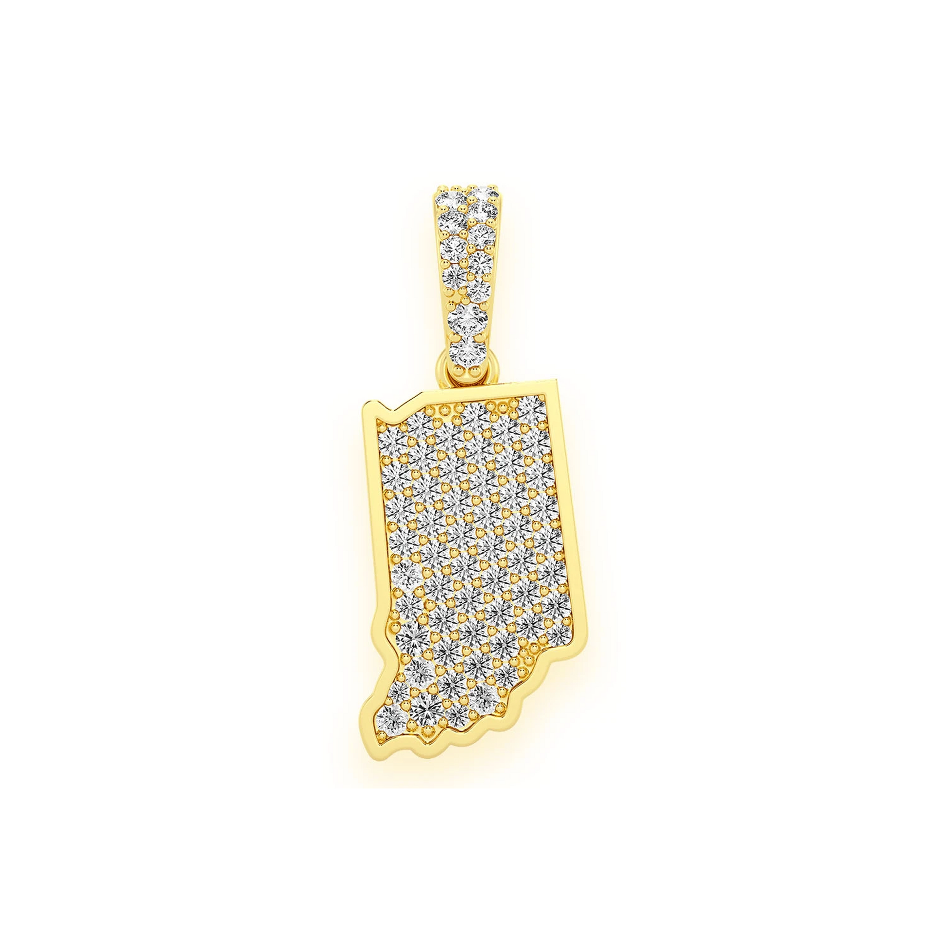 US State Diamond Pendant in 14K yellow gold, Indiana design, front view