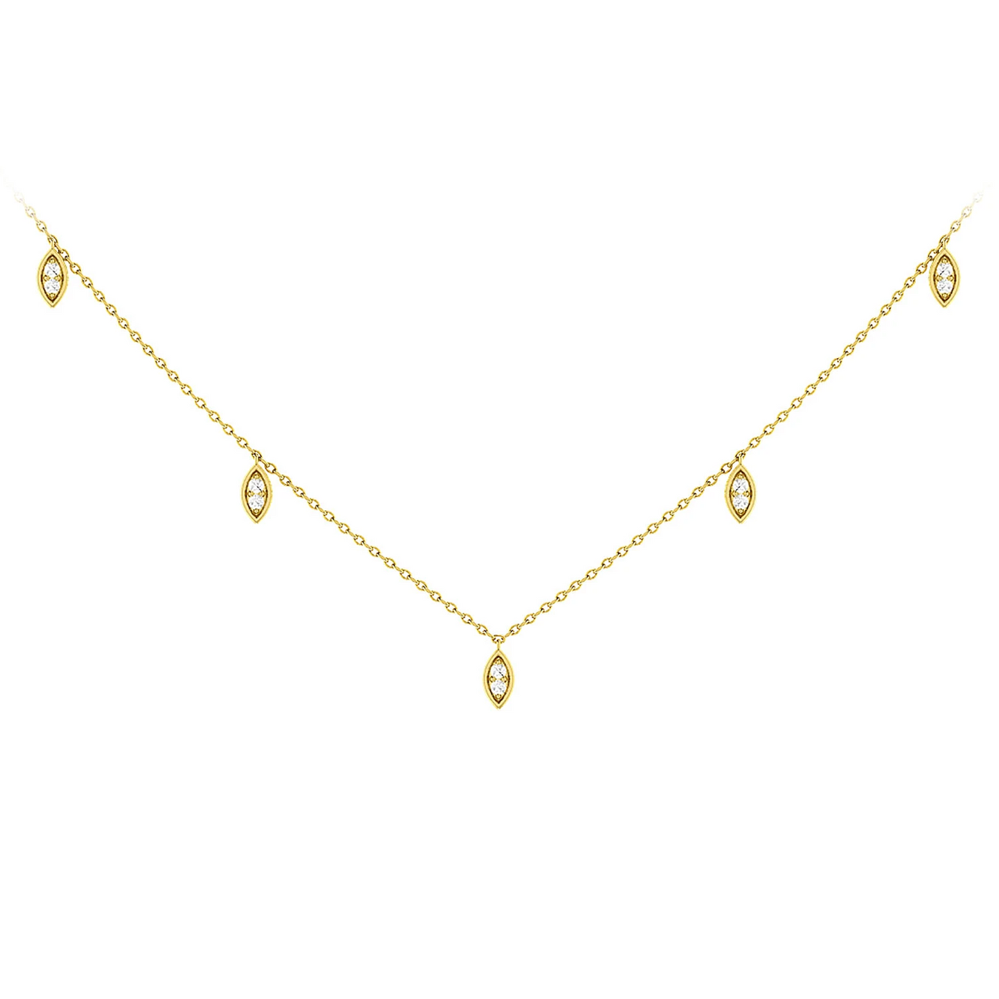 Marquise Diamond Station Necklace in 14K yellow gold, front view