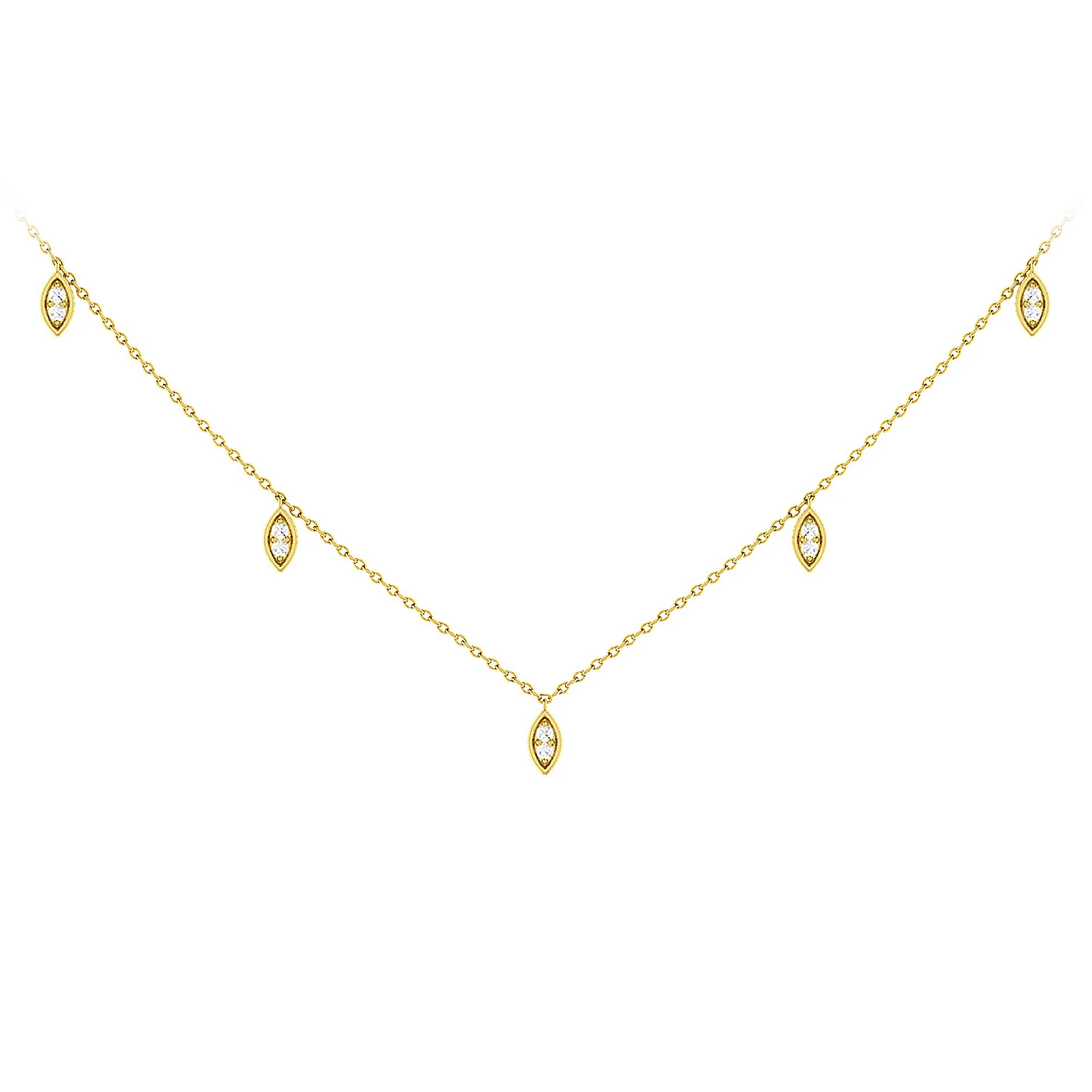 Marquise Diamond Station Necklace in 14K yellow gold, front view