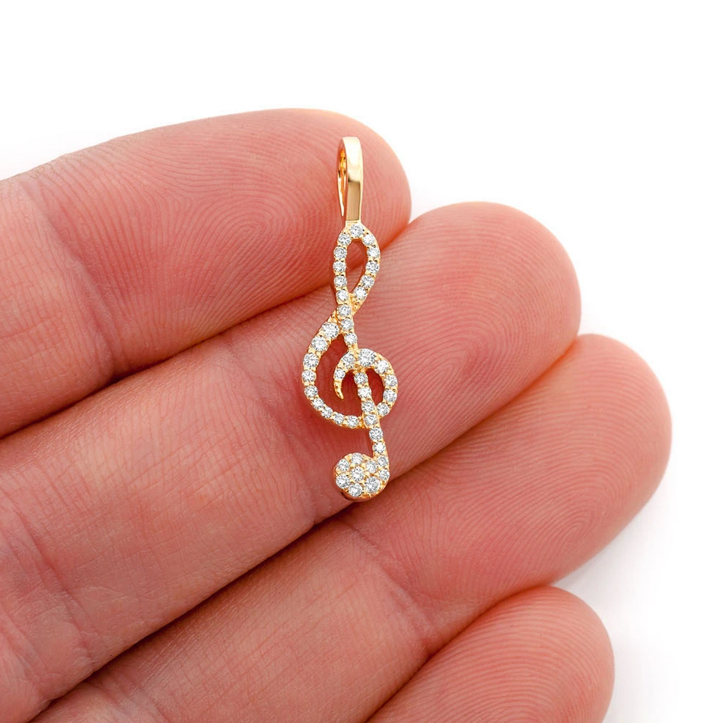Treble Clef Diamond Pendant in 14K yellow gold, angled view