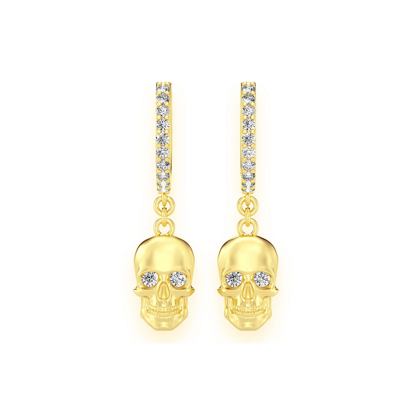 Skull Diamond Hoop Drops in 14K yellow gold, front view
