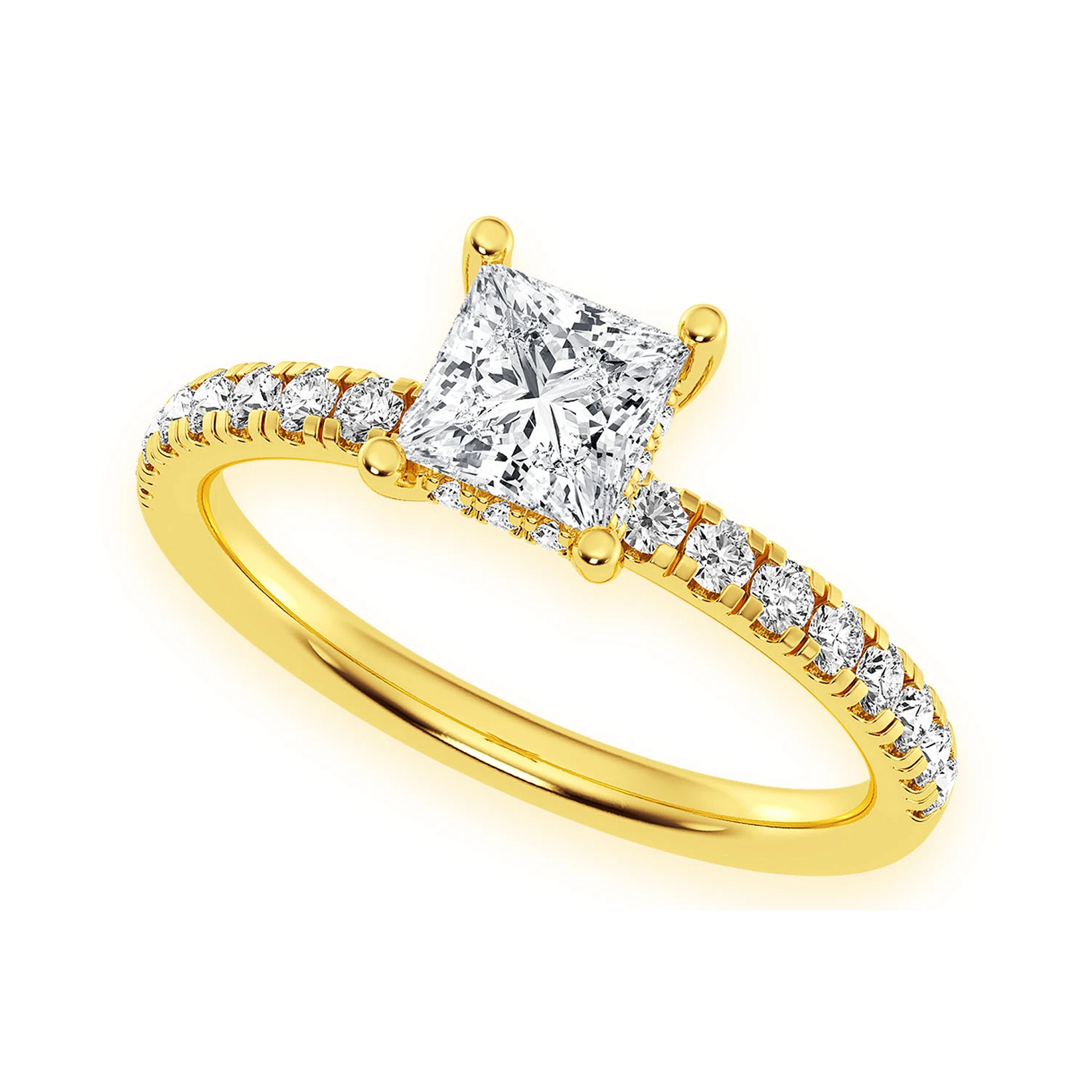 0.75ct Princess Cut Under Halo Diamond Engagement Ring in 14K rose gold, angled view