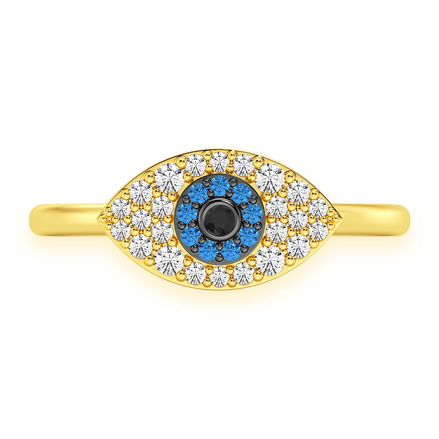 Evil Eye Diamond Ring in 14K yellow gold, front view