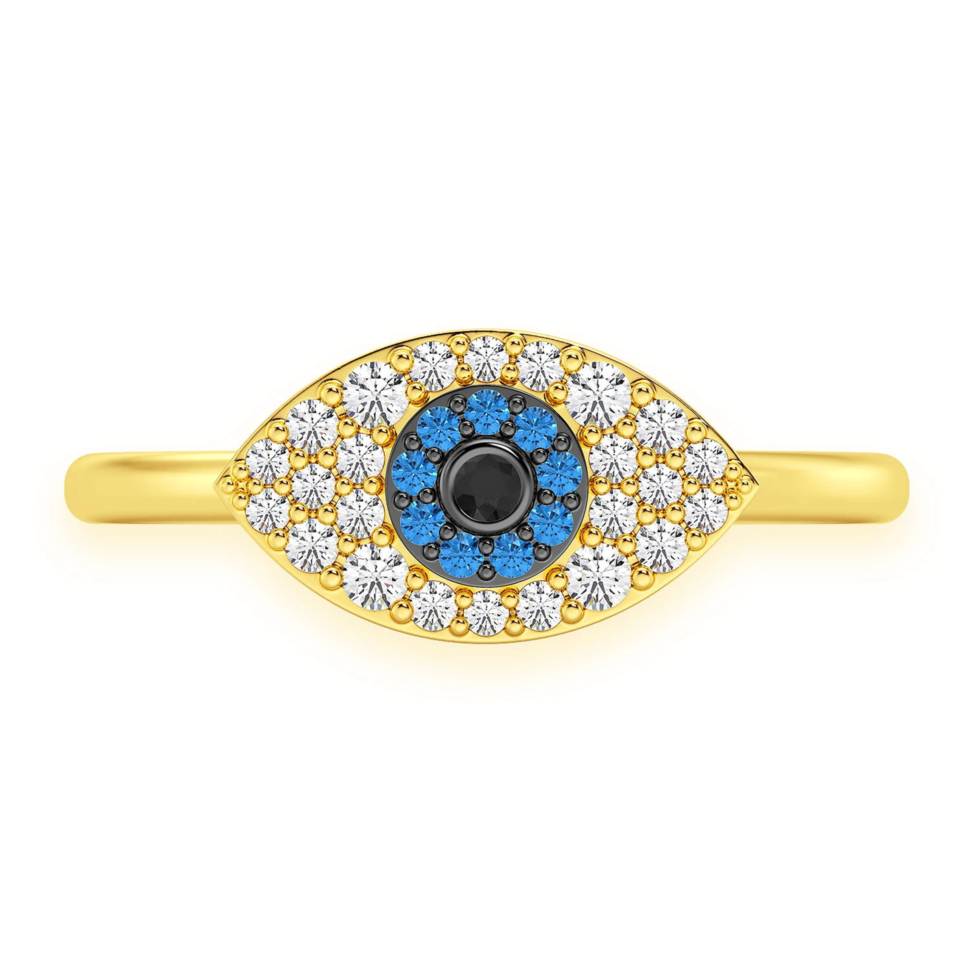 Evil Eye Diamond Ring in 14K yellow gold, front view