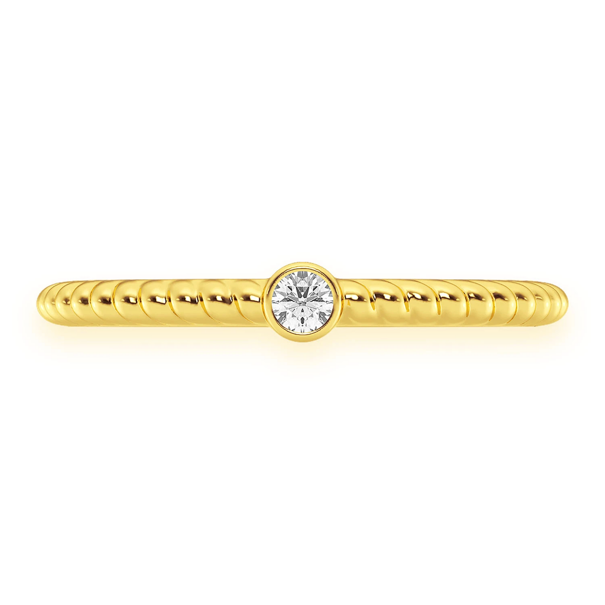 Princess Rope Bezel Diamond Ring in 14K yellow gold, front view