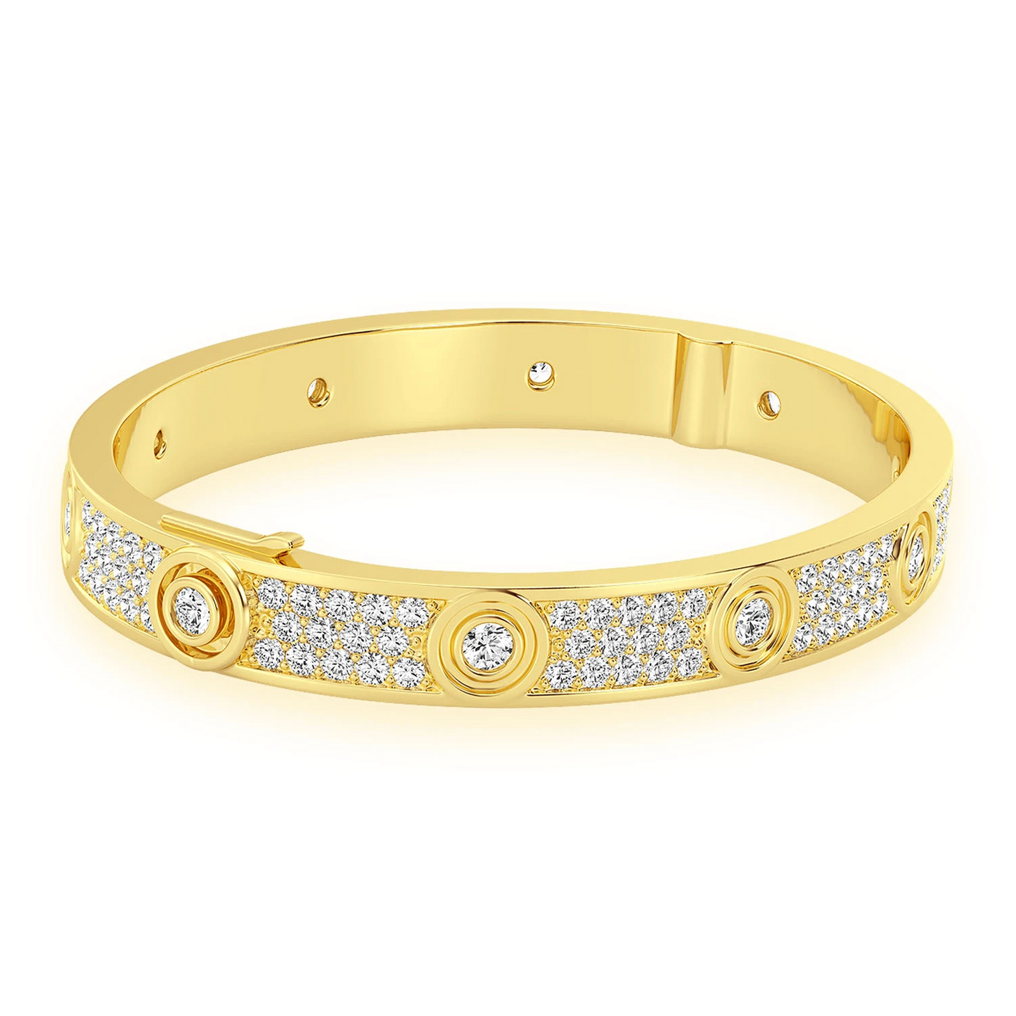 Eternity Diamond Bangle in 14K yellow gold, angled view