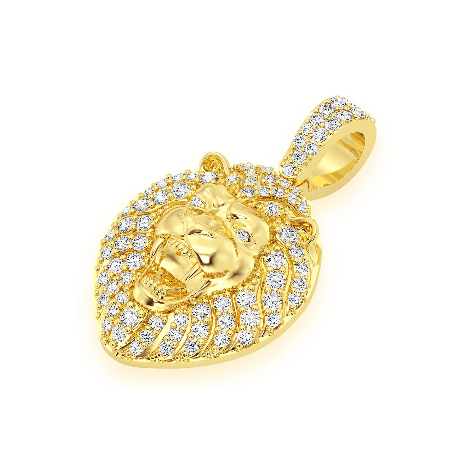 Lion Head Diamond Pendant in 14K yellow gold, Set | 0.50ctw, detail view