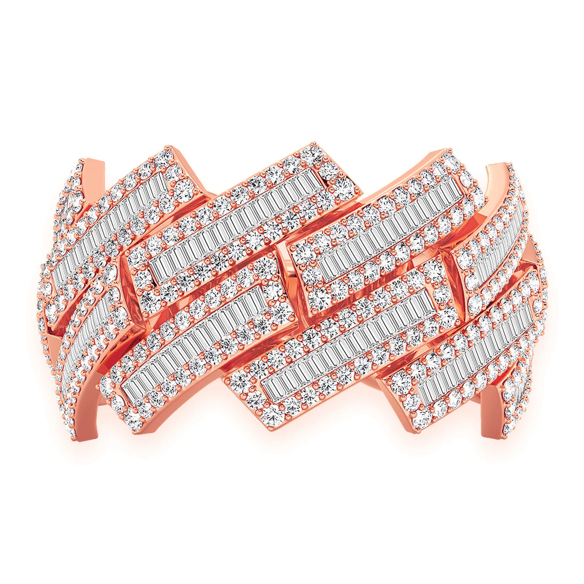 Serrated Baguette Cuban Ring in 14K rose gold, front view