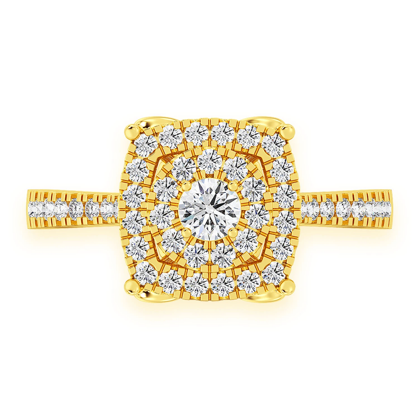Square & Round Diamond Engagement Ring in 14K yellow gold, front view