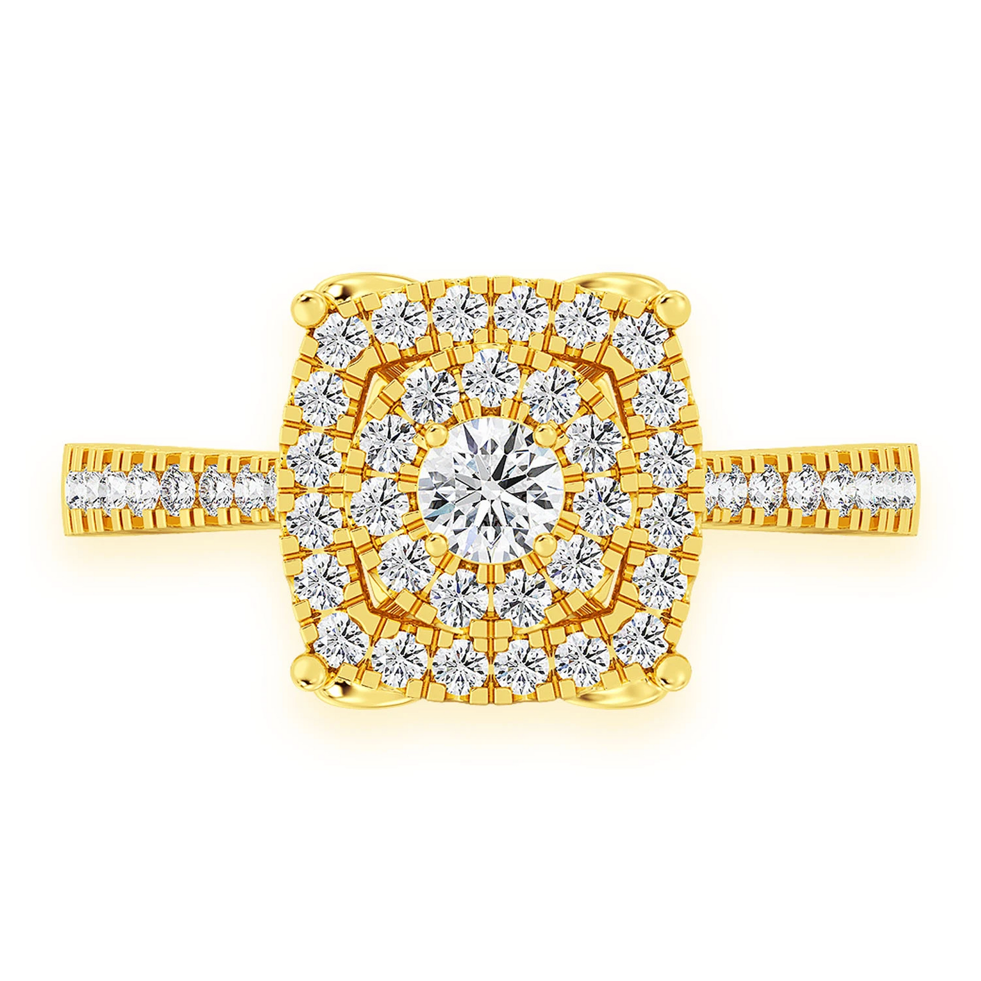 Square & Round Diamond Engagement Ring in 14K yellow gold, front view