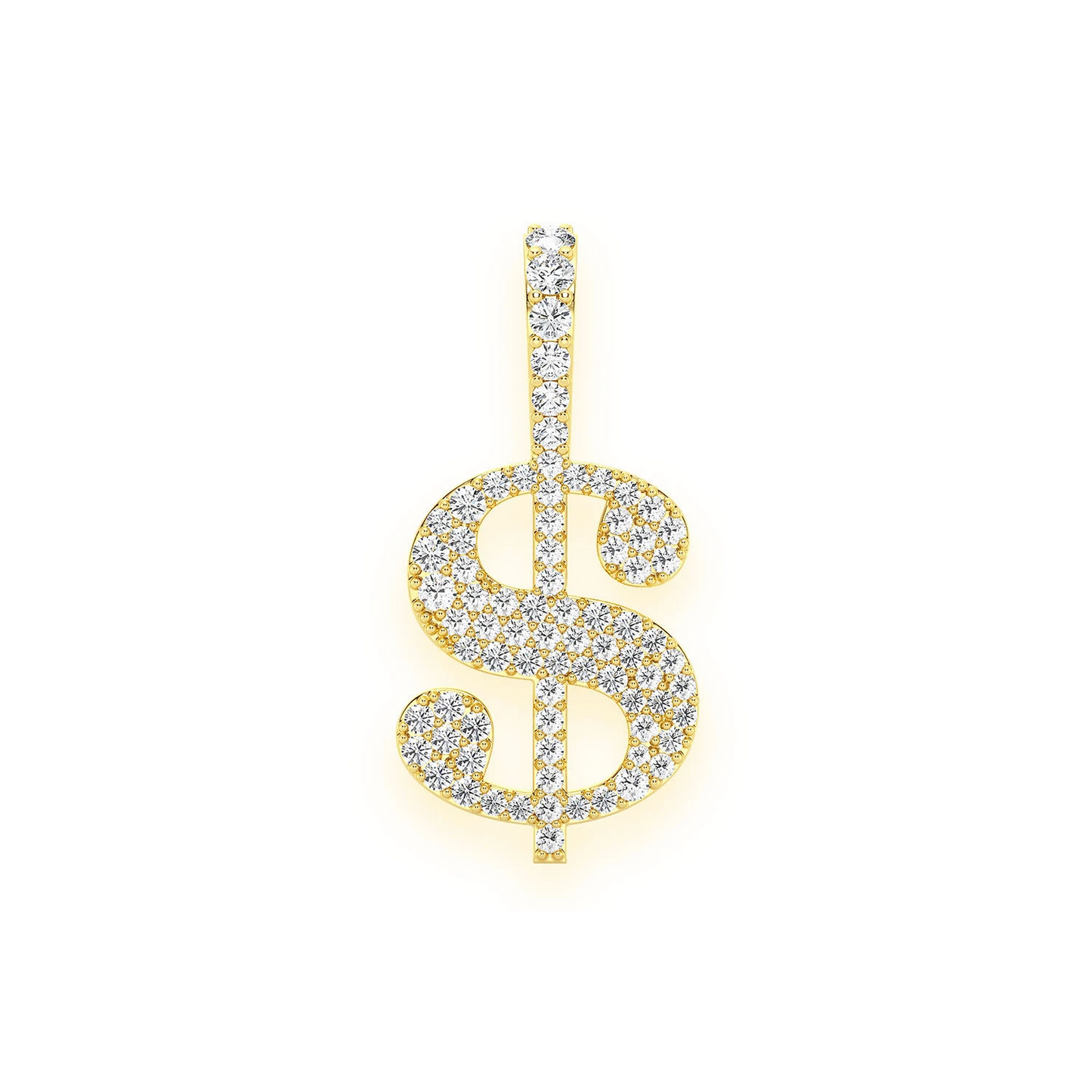 US Dollar Sign Diamond Pendant in 14K yellow gold, 0.25ctw, front view