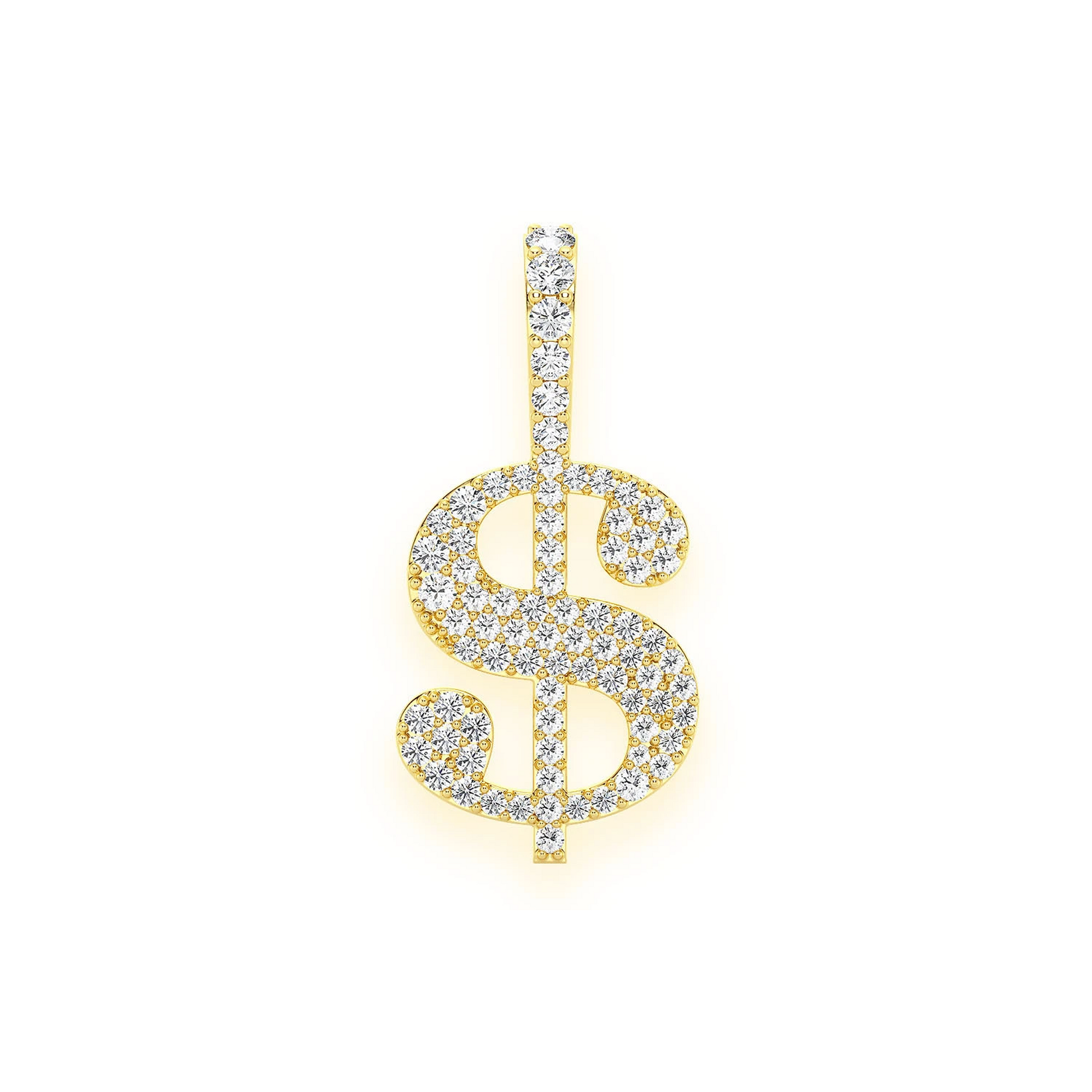 US Dollar Sign Diamond Pendant in 14K yellow gold, 0.25ctw, front view
