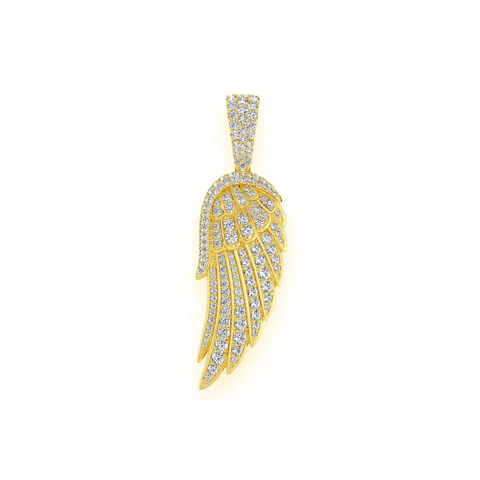 Angel Wing Feather Diamond Pendant in 14K yellow gold, Statement | 2.35ctw, front view