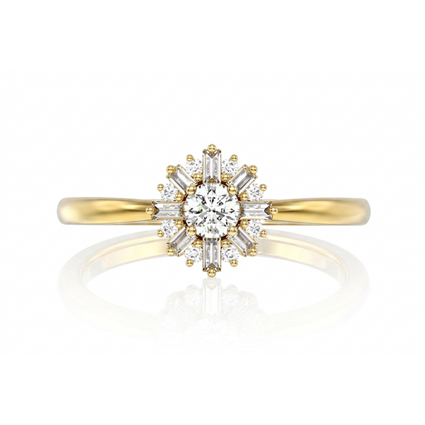 Round Floral Baguette Diamond Ring