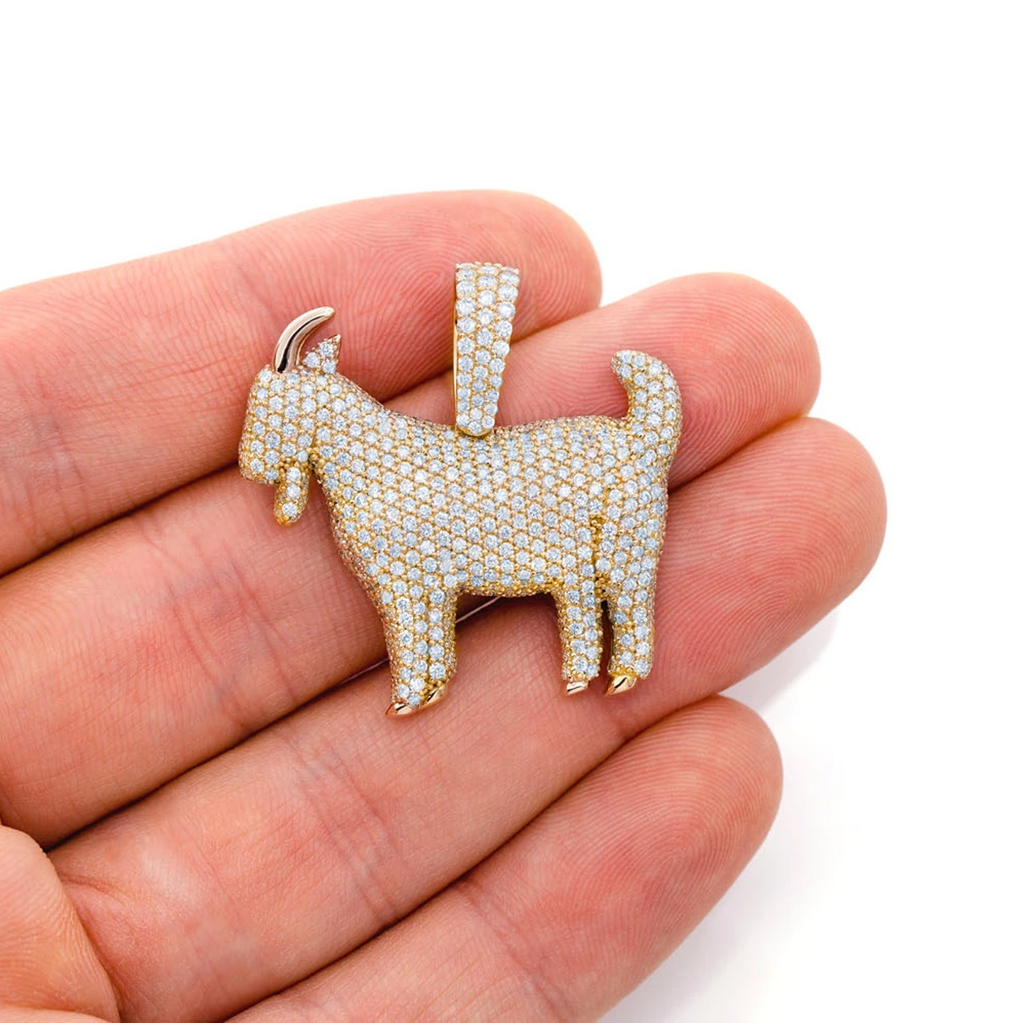 Goat Diamond Pendant in 14K yellow gold, Statement | 3.75ctw, angled view