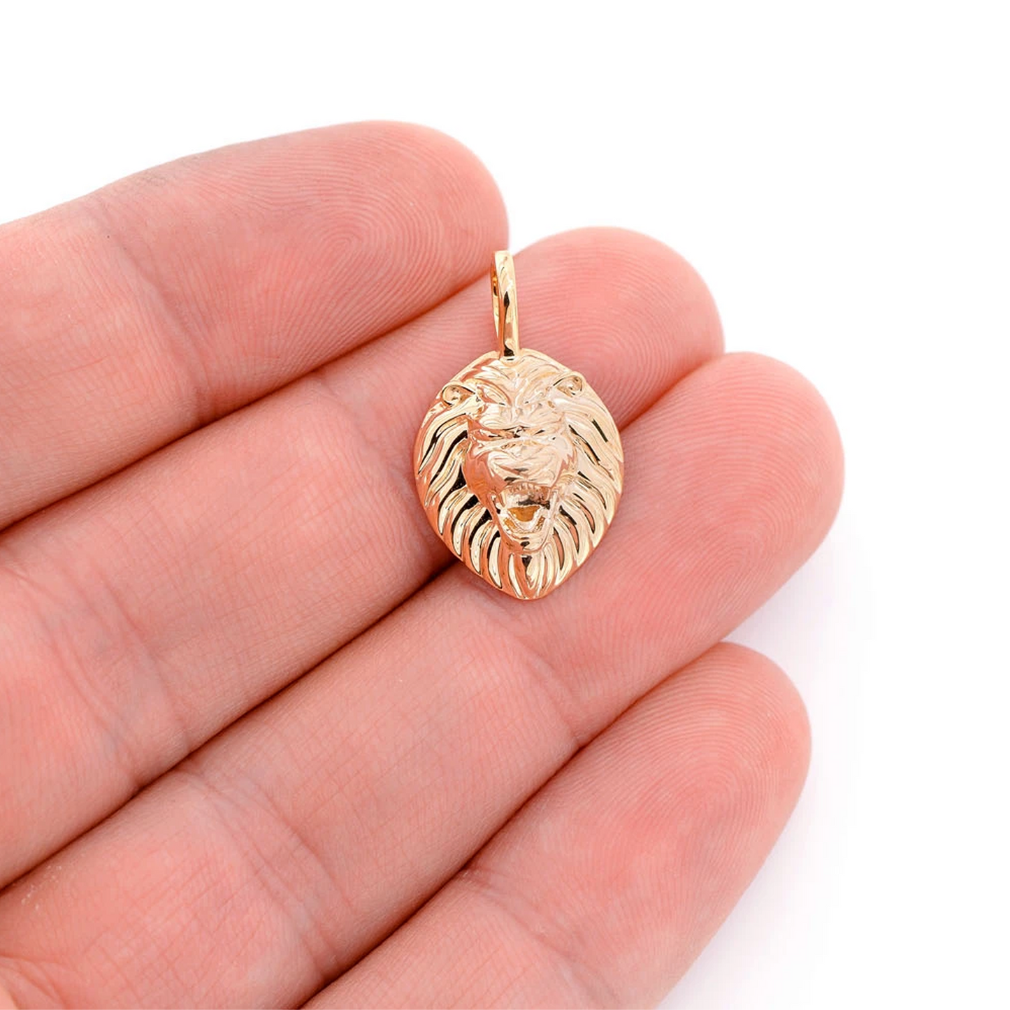Lion Head Diamond Pendant in 14K yellow gold, Pure | Solid Gold, angled view