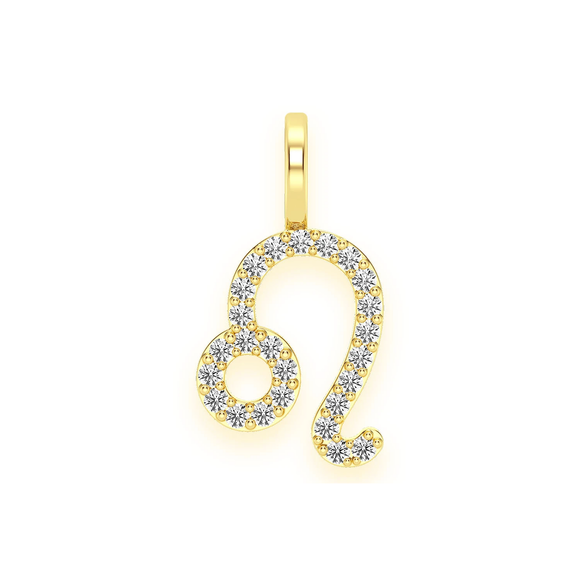 Astrology Zodiac Diamond Pendant in 14K yellow gold, Leo design, front view