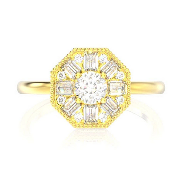 Octagon Baguette Halo Diamond Ring