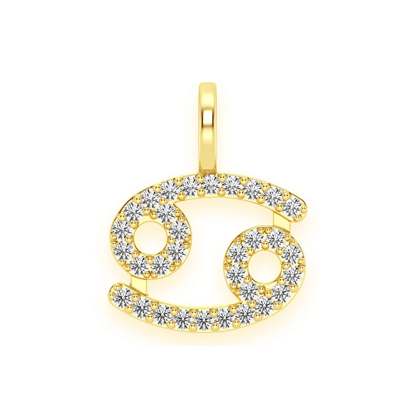 Astrology Zodiac Diamond Pendant in 14K yellow gold, Cancer design, front view