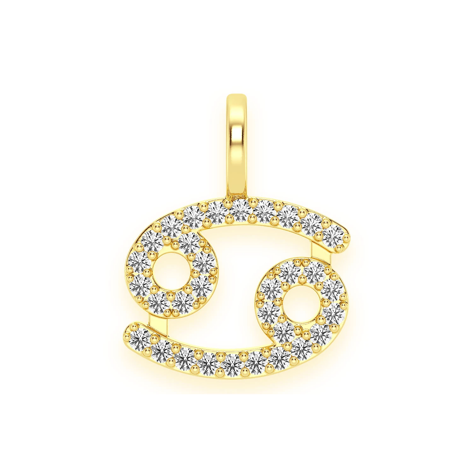 Astrology Zodiac Diamond Pendant in 14K yellow gold, Cancer design, front view