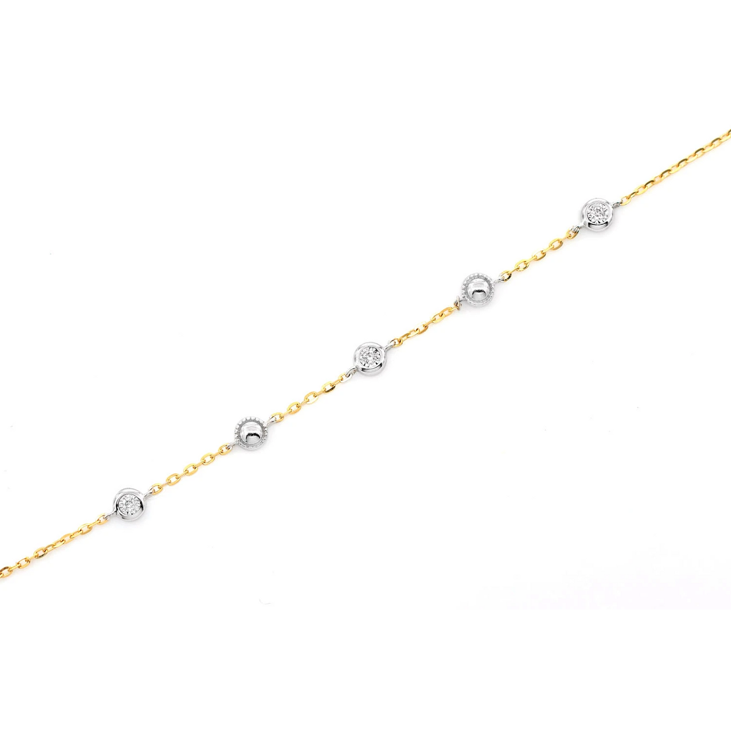 Bead & Bezel Diamond Bracelet in 14K yellow gold, 0.05ctw, detail view