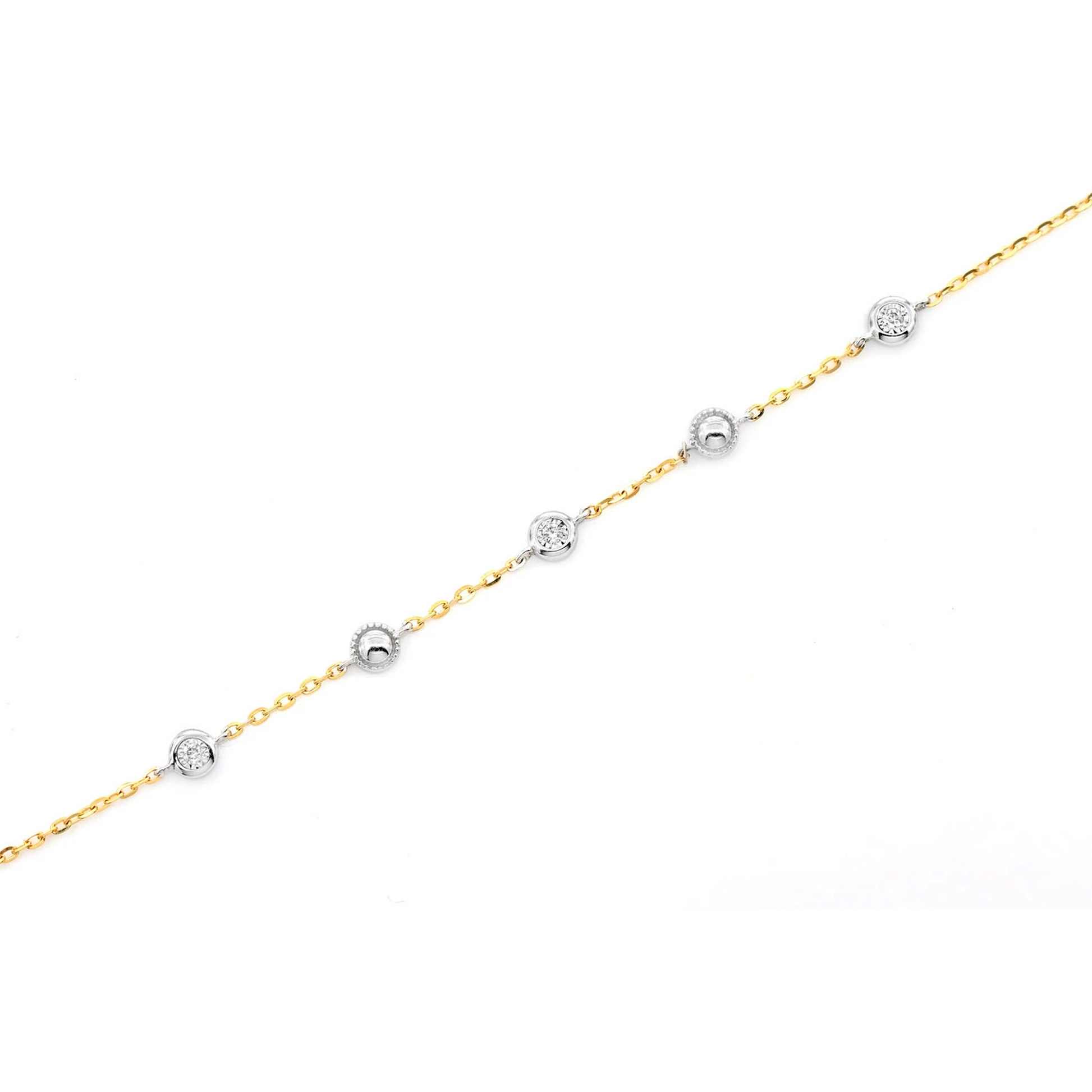 Bead & Bezel Diamond Bracelet in 14K yellow gold, 0.05ctw, detail view