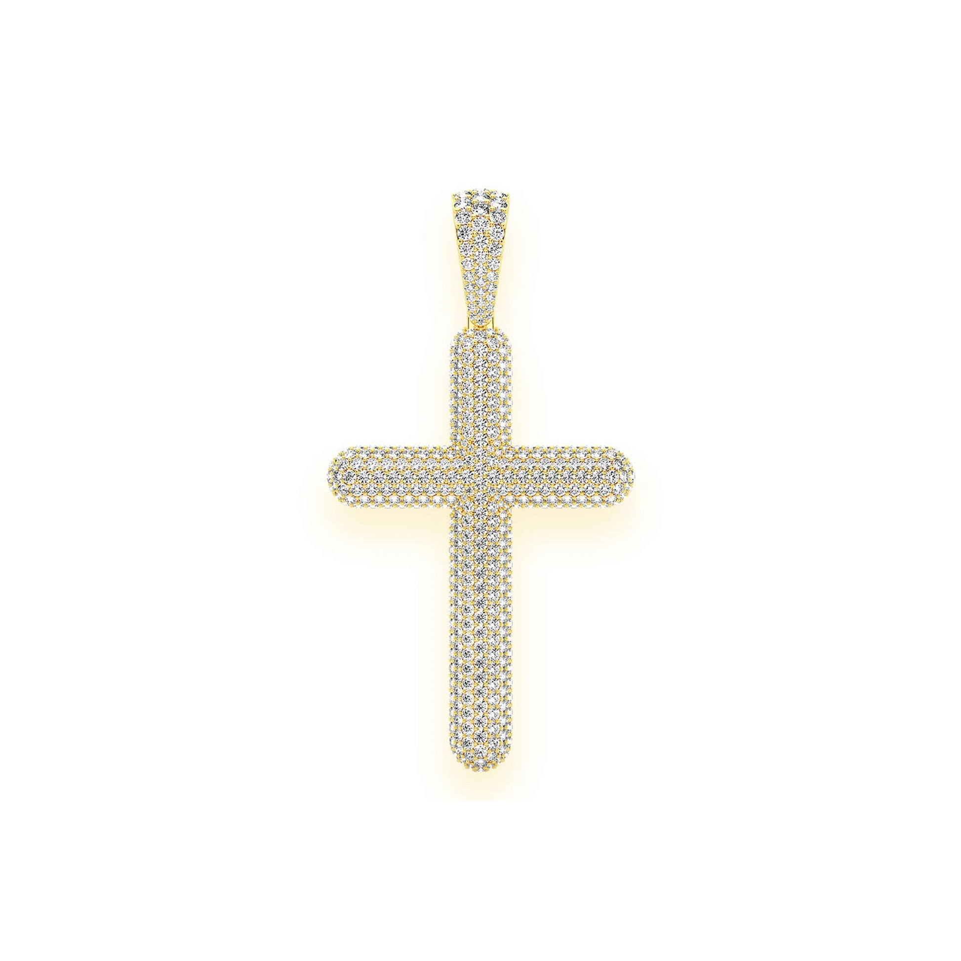 Bubbly Diamond Cross Pendant in 14K yellow gold, Statement | 8.50ctw, front view