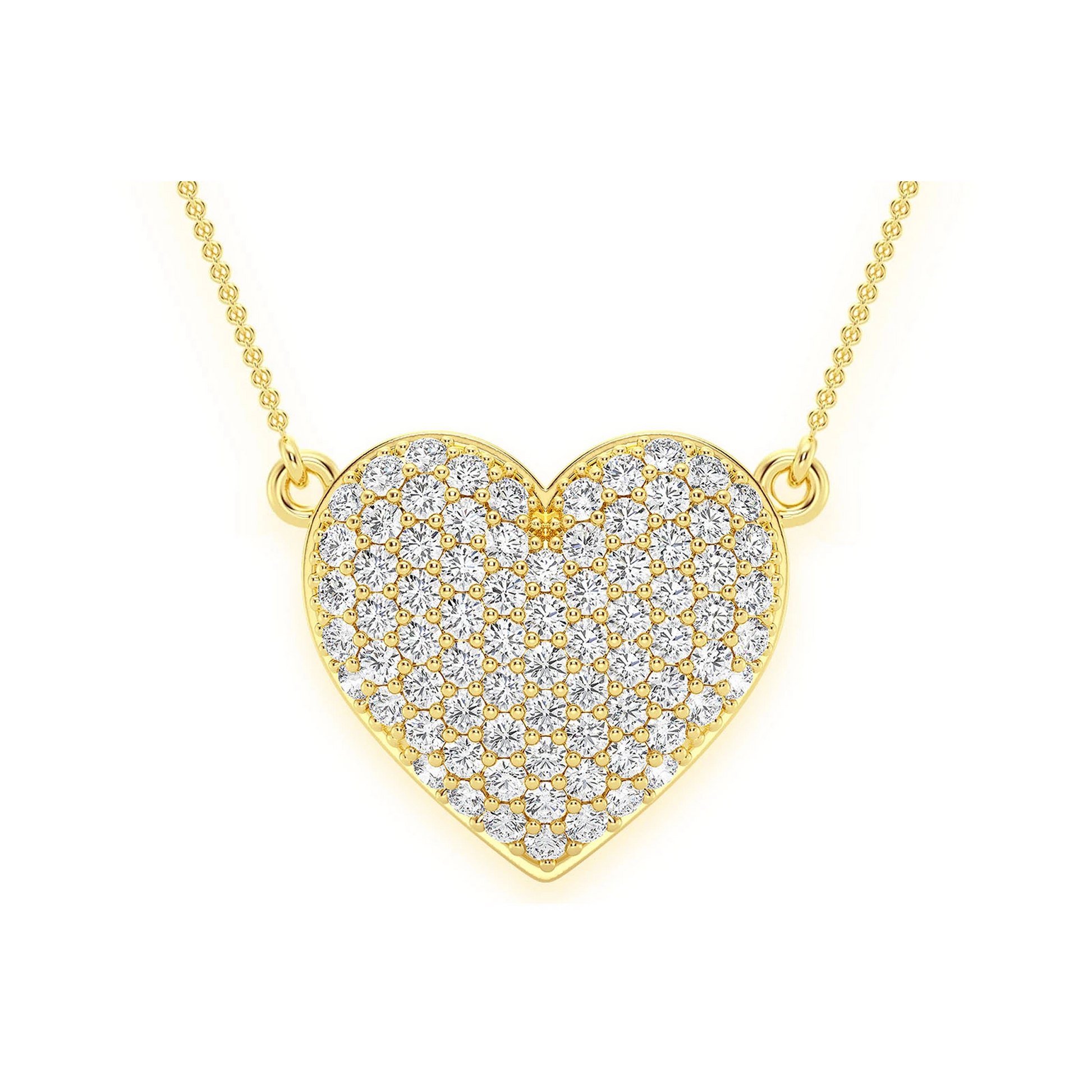 Grand Bubbly Heart Diamond Necklace in 14K yellow gold, front view