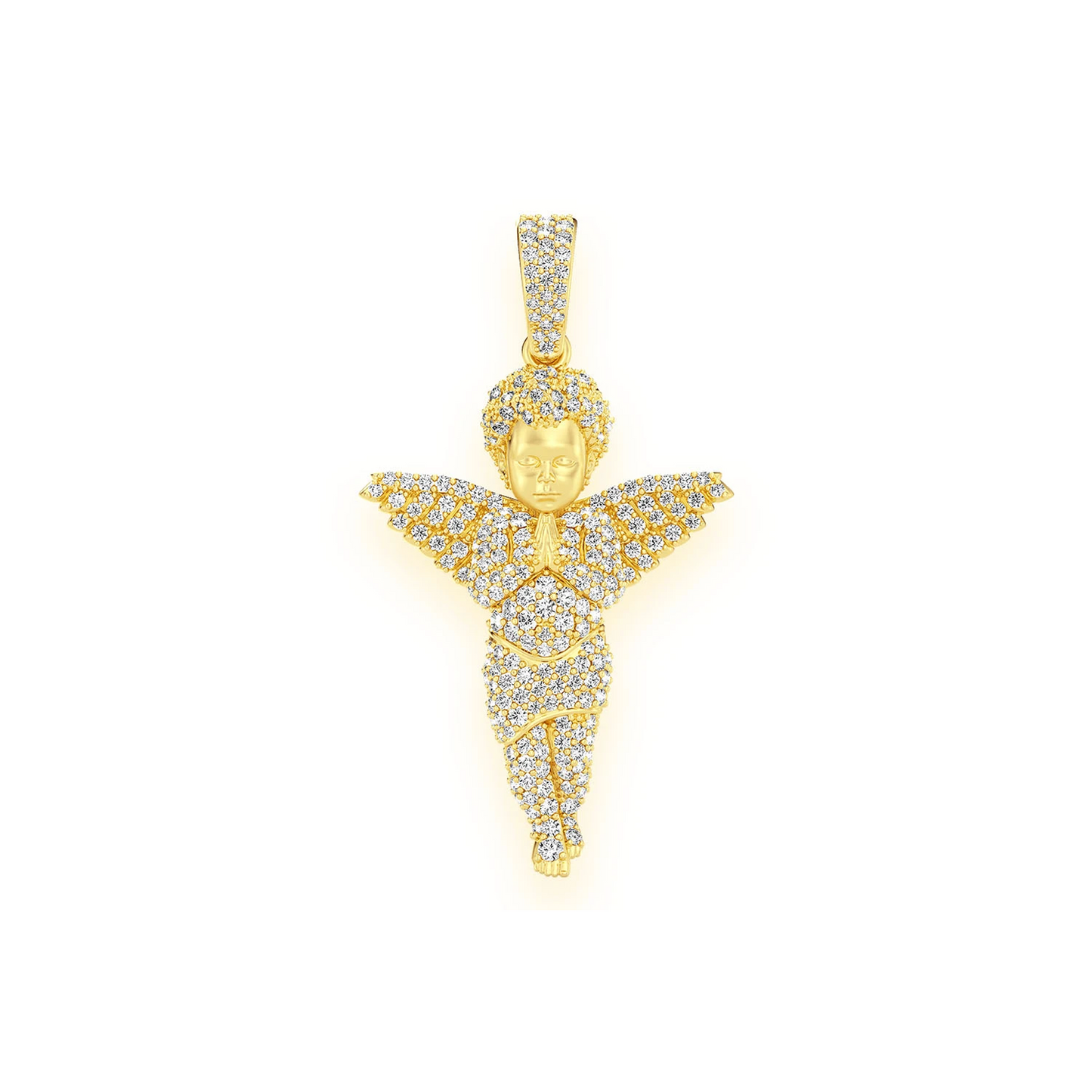 Praying Angel Diamond Pendant in 14K yellow gold, front view