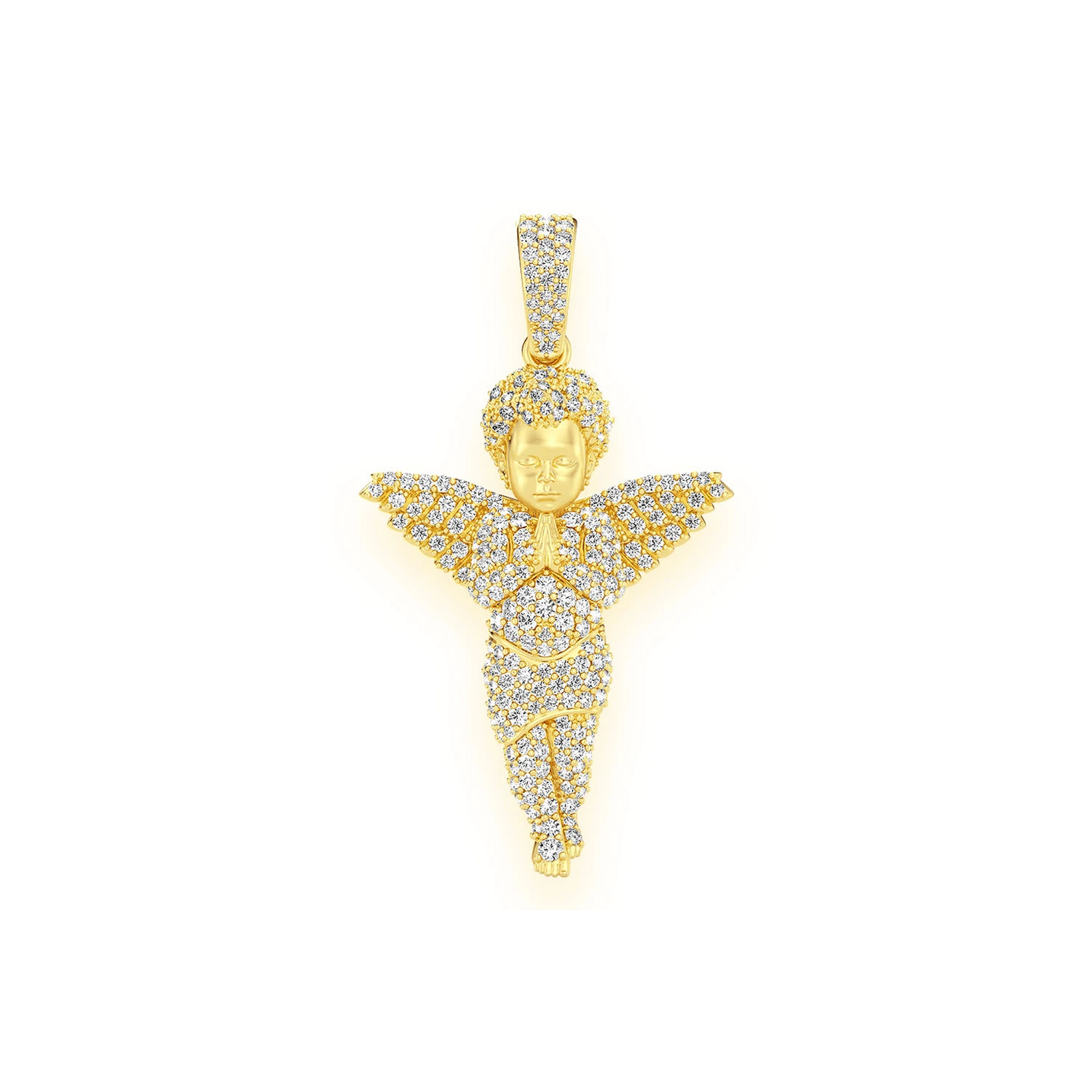 Praying Angel Diamond Pendant in 14K yellow gold, front view