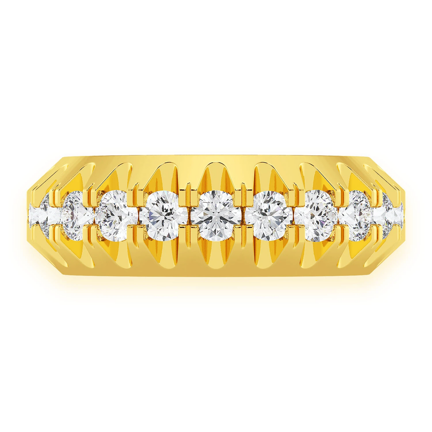 Pyramid Diamond Band in 14K yellow gold, front view