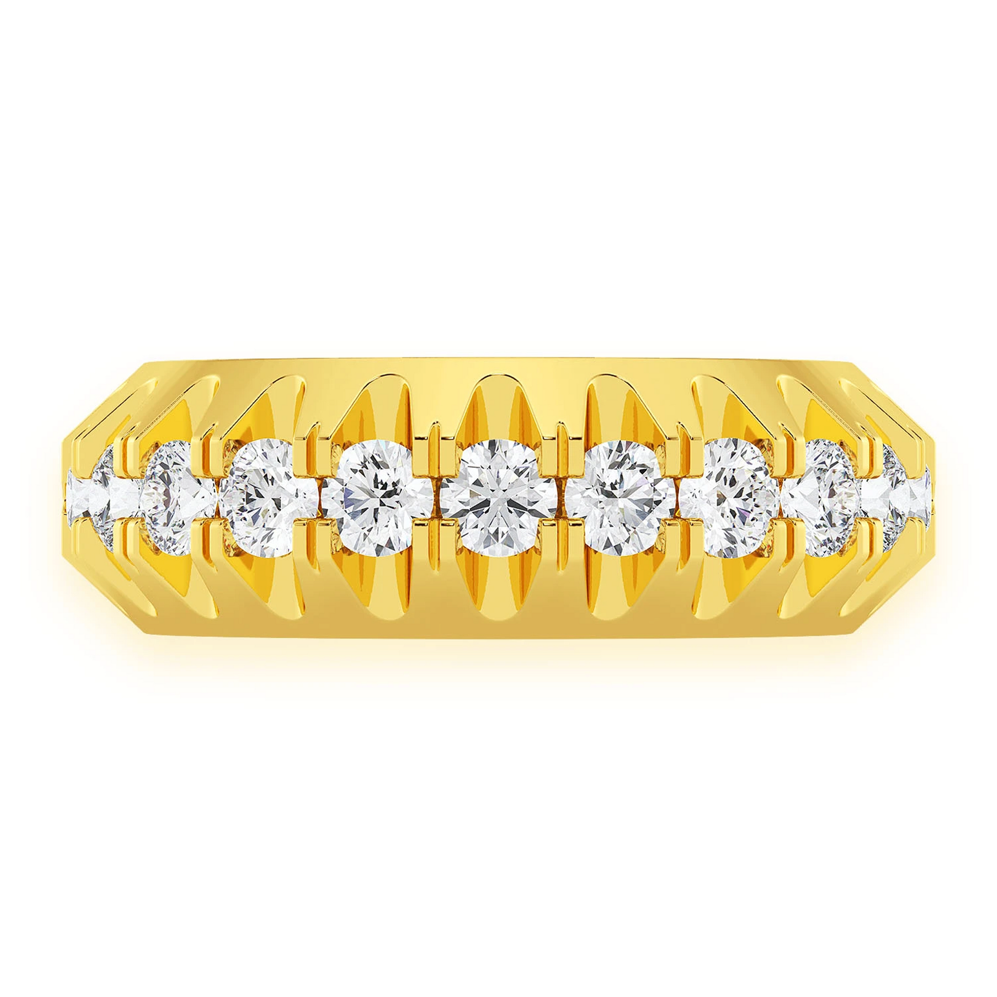 Pyramid Diamond Band in 14K yellow gold, front view